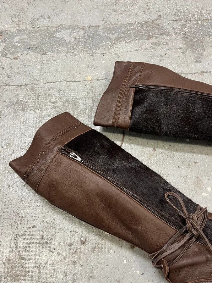 Marithe + Francois Girbaud 2000s Marithé + François Girbaud Brown Pony Hair Buttoned Leather Boots Size US 9 / IT 39 - 6 Thumbnail