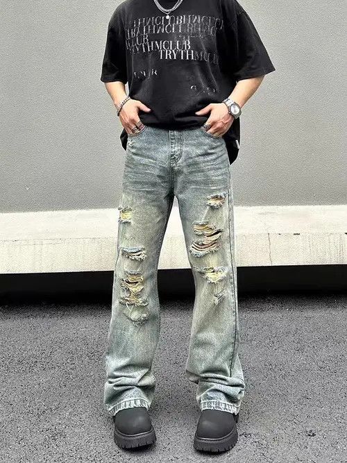 VIBE Hip Hop Vintage Washed Faded Loose Casual Ripped Jeans Size US 33 - 5 Thumbnail