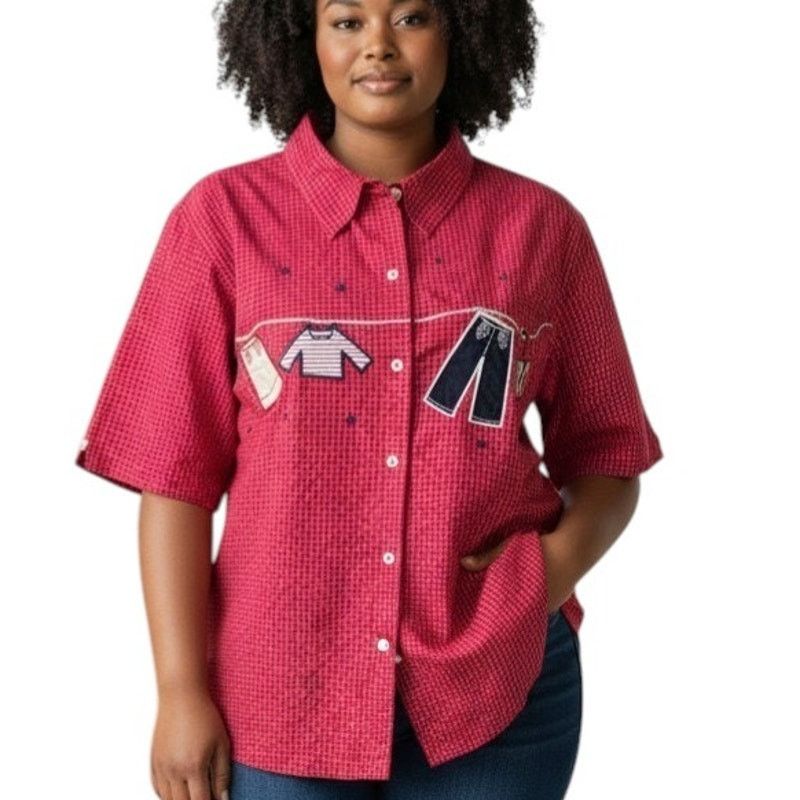 Vintage BOBBIE BROOKS Shirt Plus 18W 20W Embroidered Clothesline Size XXL / US 16-18 / IT 52-54 - 1 Thumbnail
