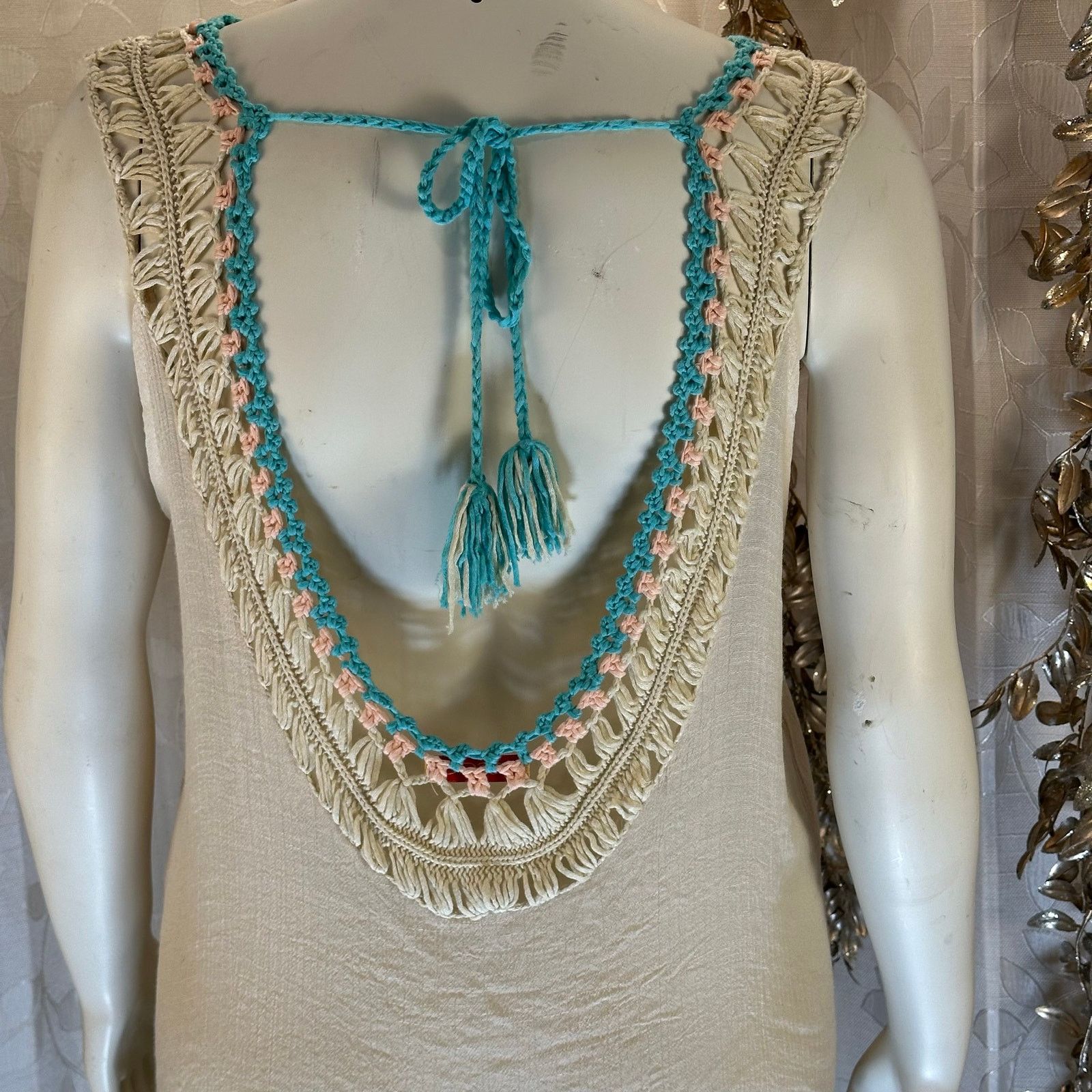 Other Negs Women’s Crochet Fringe Tunic Cover Up Cream Medium Larg Size ONE SIZE - 8 Thumbnail