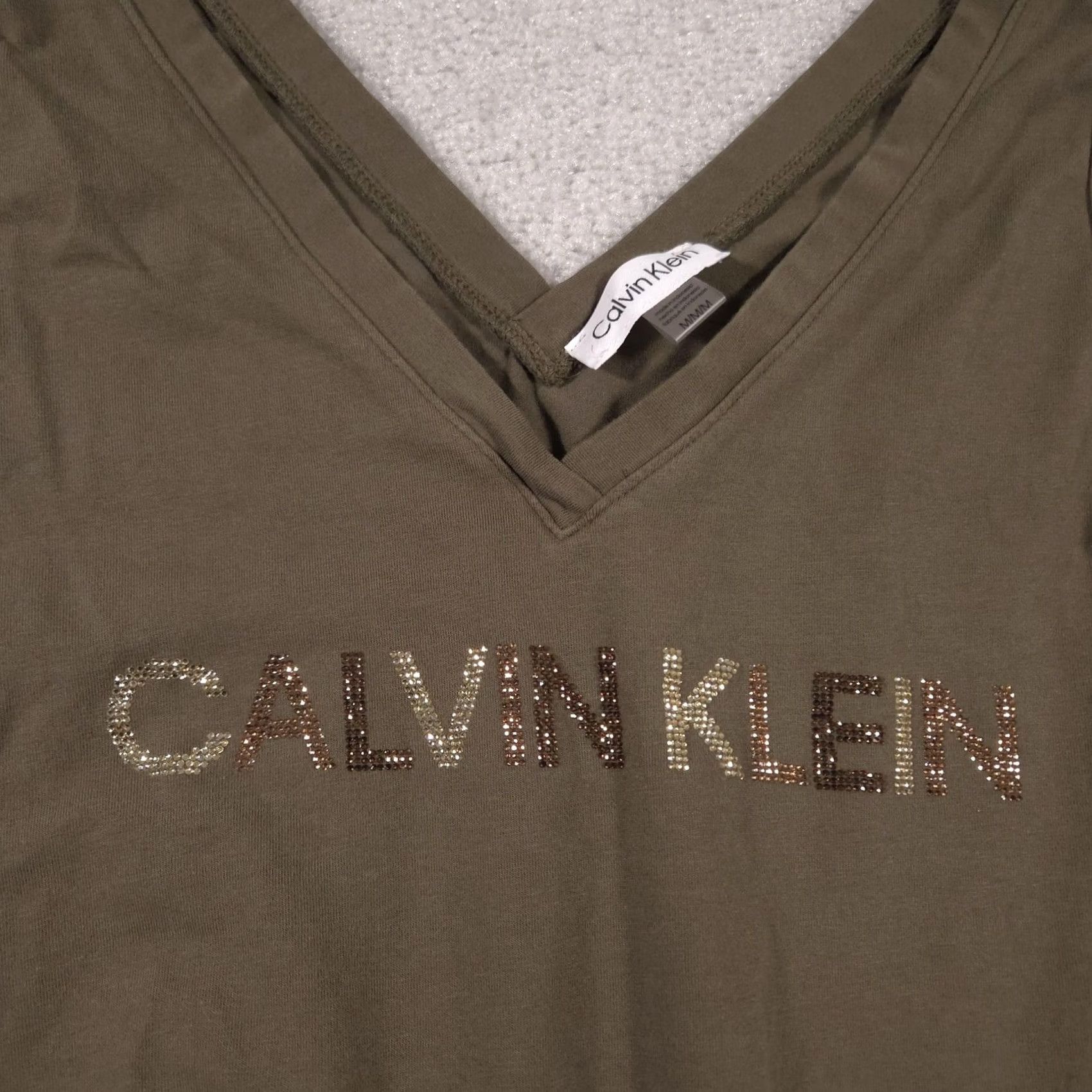 Calvin Klein Calvin Klein Romper Womens M Olive Green V-Neck Rhinestone Logo Pockets Size 32" / US 10 / IT 46 - 4 Thumbnail