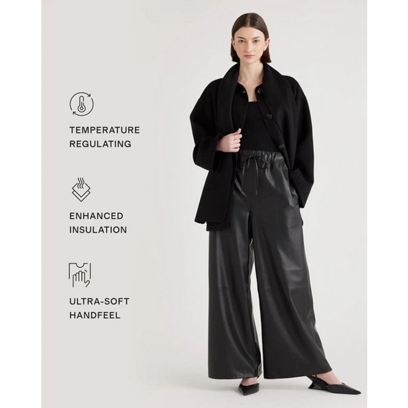 Quince Quince Double-Faced Merino Wool Scarf Coat Black Large NWT Size L / US 10 / IT 46 - 8 Thumbnail