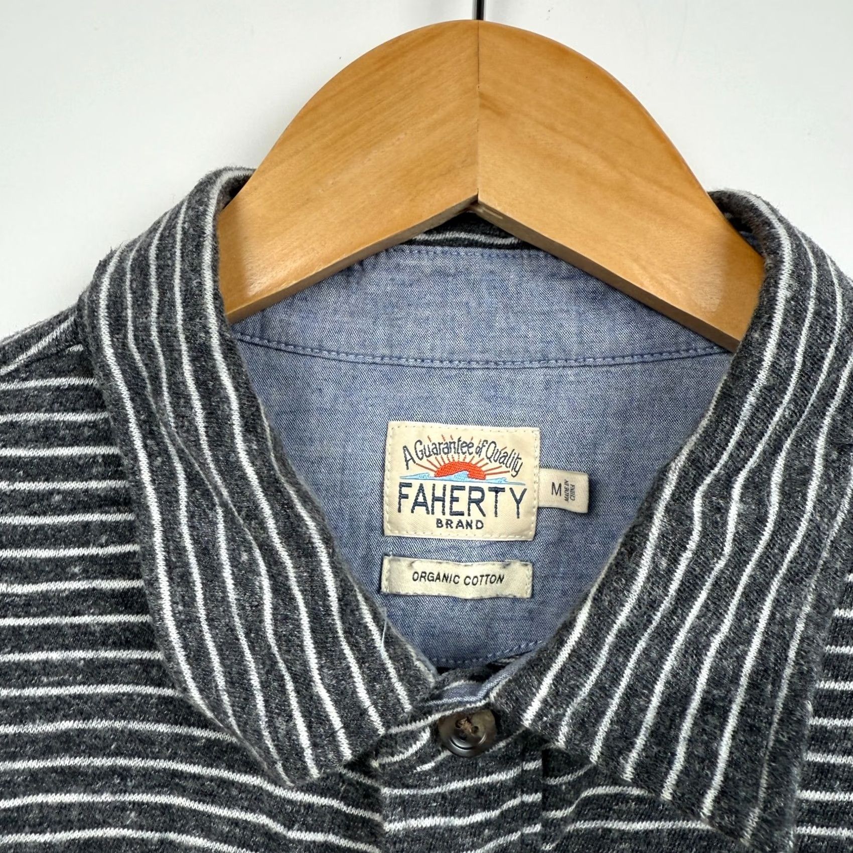 Faherty Faherty Shirt Polo Long Sleeve Striped Gray Organic Cotton Mens Medium Size US M / EU 48-50 / 2 - 3 Thumbnail