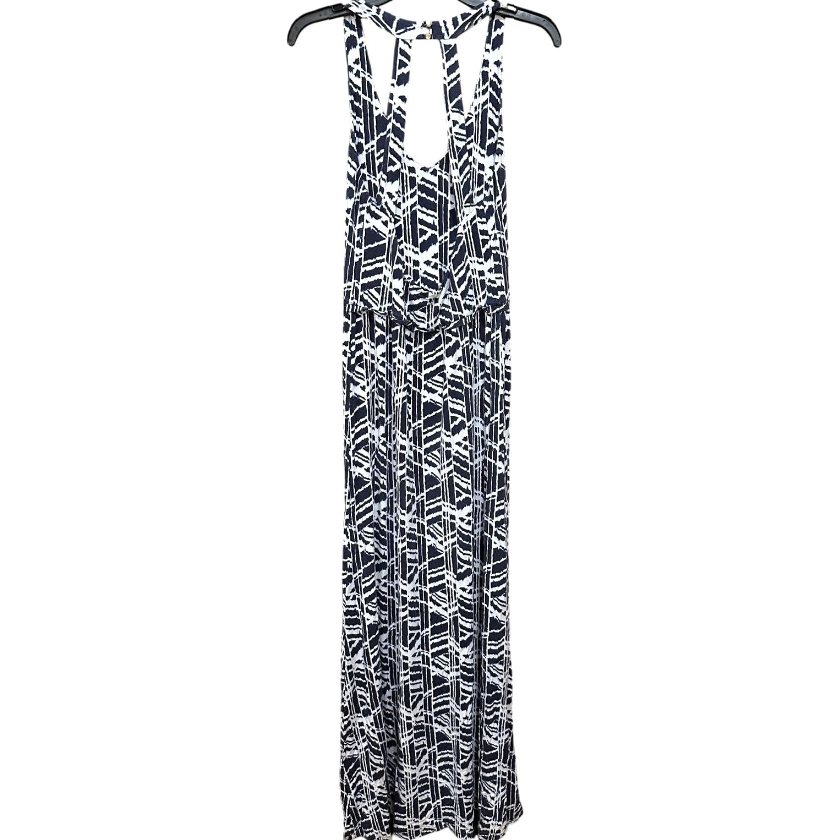 Vintage Tart Maxi Dress Women L Blue White Geometric Print Sleeveless Open Back Geometric Print Maxi Dress Women L Blue White Sleeveless Open Back Size L / US 10 / IT 46 - 3 Thumbnail