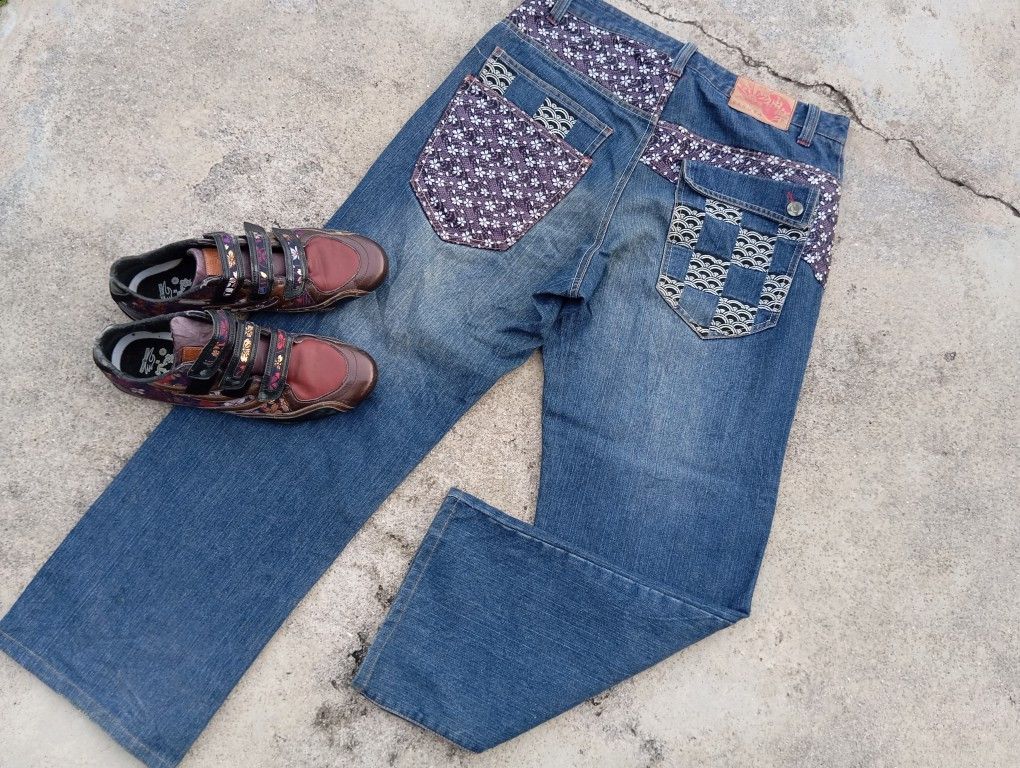 Japanese Brand Kagura Denim & Dragon Beard Shoes 🐉 Japanese Sukajan Art 🎌 Size US 36 / EU 52 - 2 Thumbnail