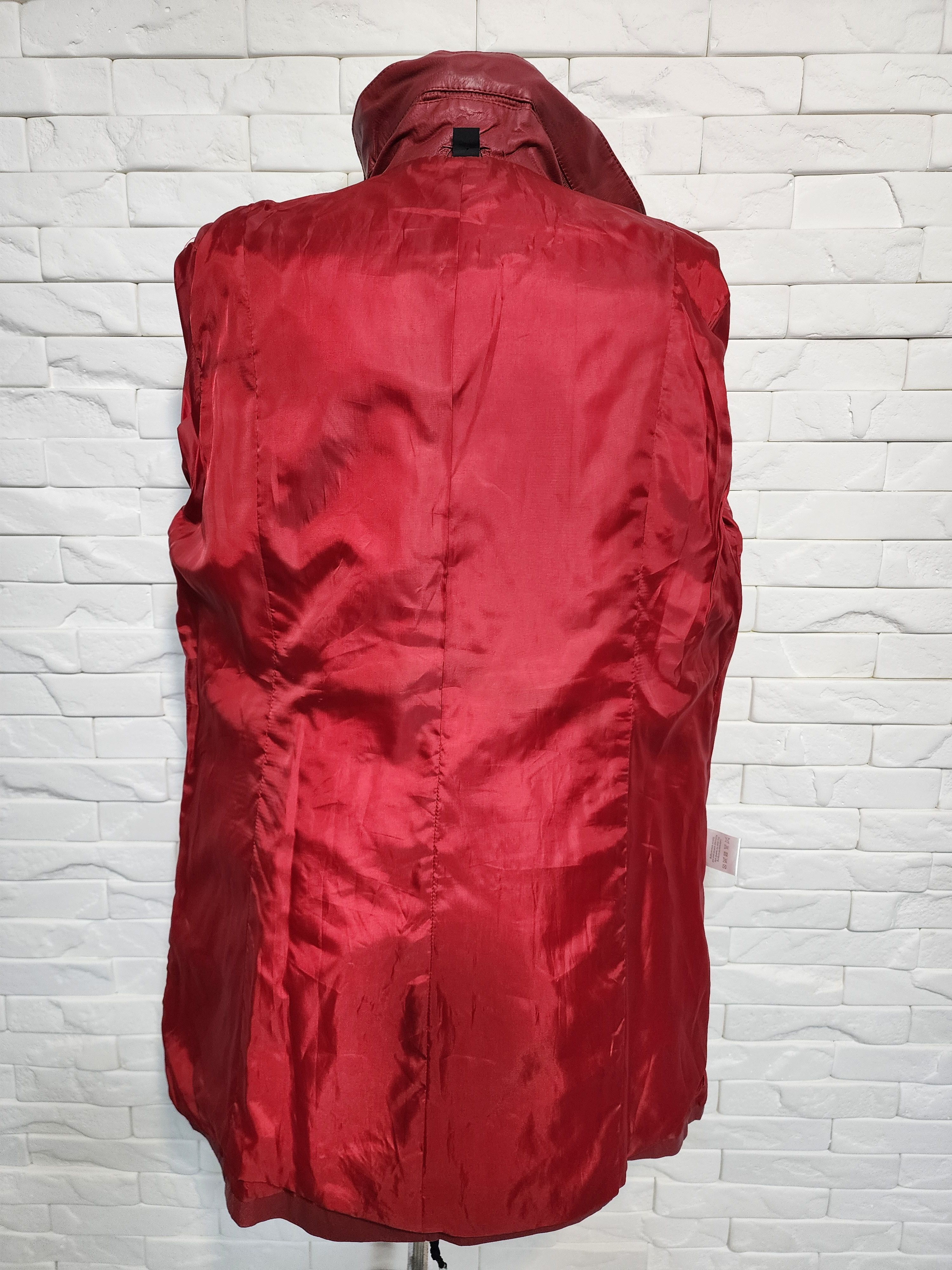 Designer Long Red Leather Jacket: Size XL / US 12-14 / IT 48-50 - 7 Thumbnail