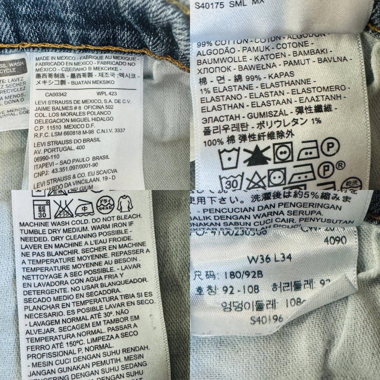 Levi's Levi's Jeans S40175 Slim Tapered Zip Fly 36x34 Blue Medium Wash Denim 5-Pocket Logo 99% Cotton Size US 36 / EU 52 - 8 Thumbnail