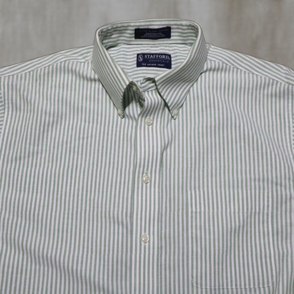 Stafford VINTAGE Stafford Green Striped Button-Up Shirt Long Sleeve Adult Medium Men's Size US L / EU 52-54 / 3 - 1 Thumbnail