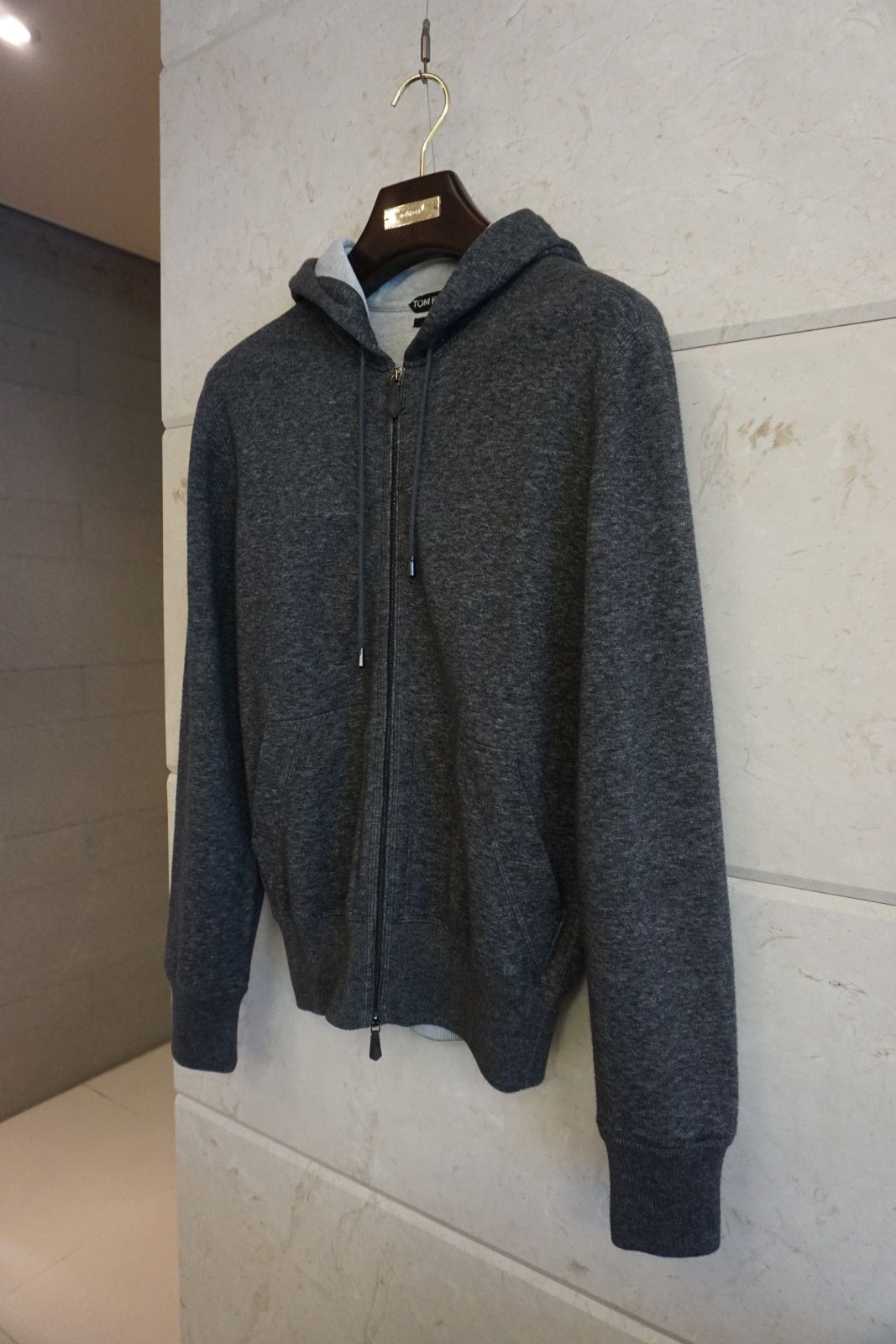 Tom Ford TOM FORD / Charcoal Grey Hooded Cotton Zip-Up Jacket / 48 Size US M / EU 48-50 / 2 - 2 Thumbnail