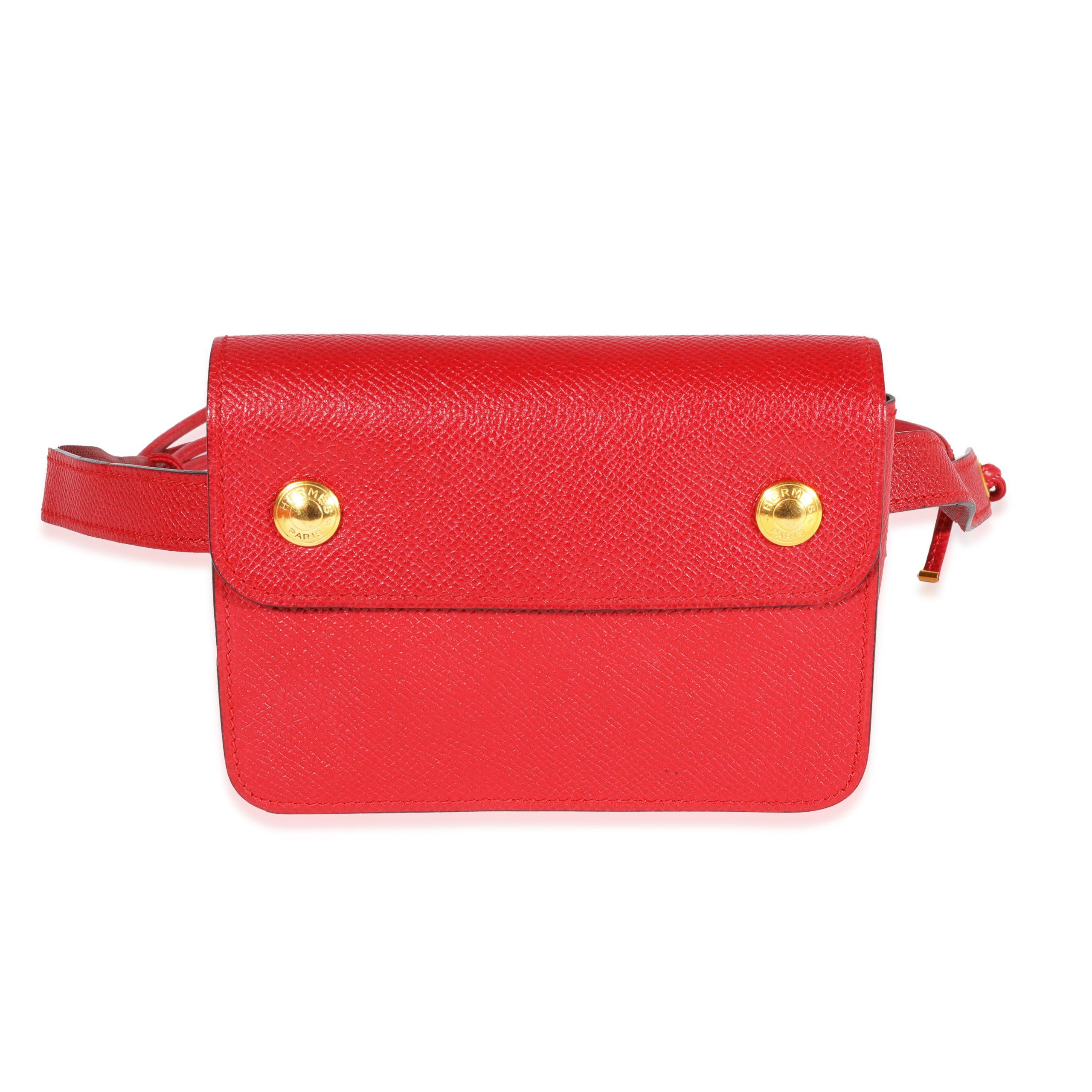 image of Hermes Vintage Rouge Vif Courchevel Pochette Belt Bag Ghw in Red, Women's
