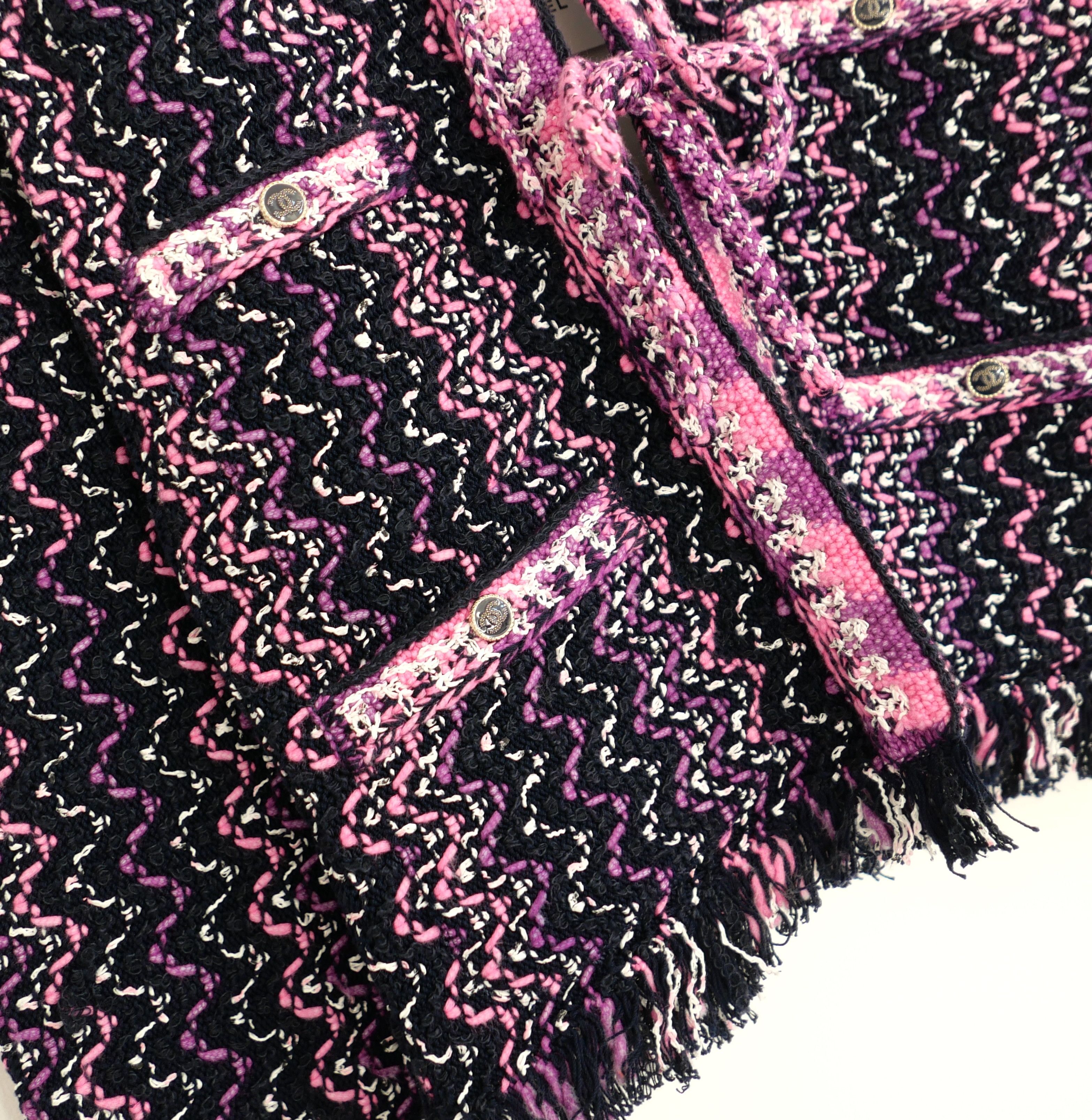Chanel Chanel Spring 2021 Navy & Pink Knit Jacket 21P Size XS / US 0-2 / IT 36-38 - 3 Thumbnail