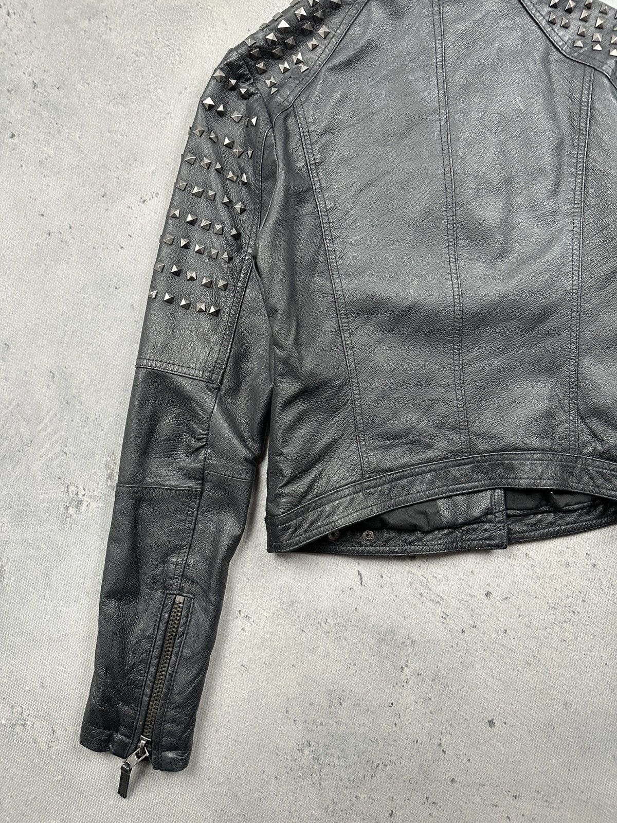 Genuine Leather Never Denim Studded Leather Biker Jacket Black Punk Moto Y2K Size S / US 4 / IT 40 - 5 Thumbnail