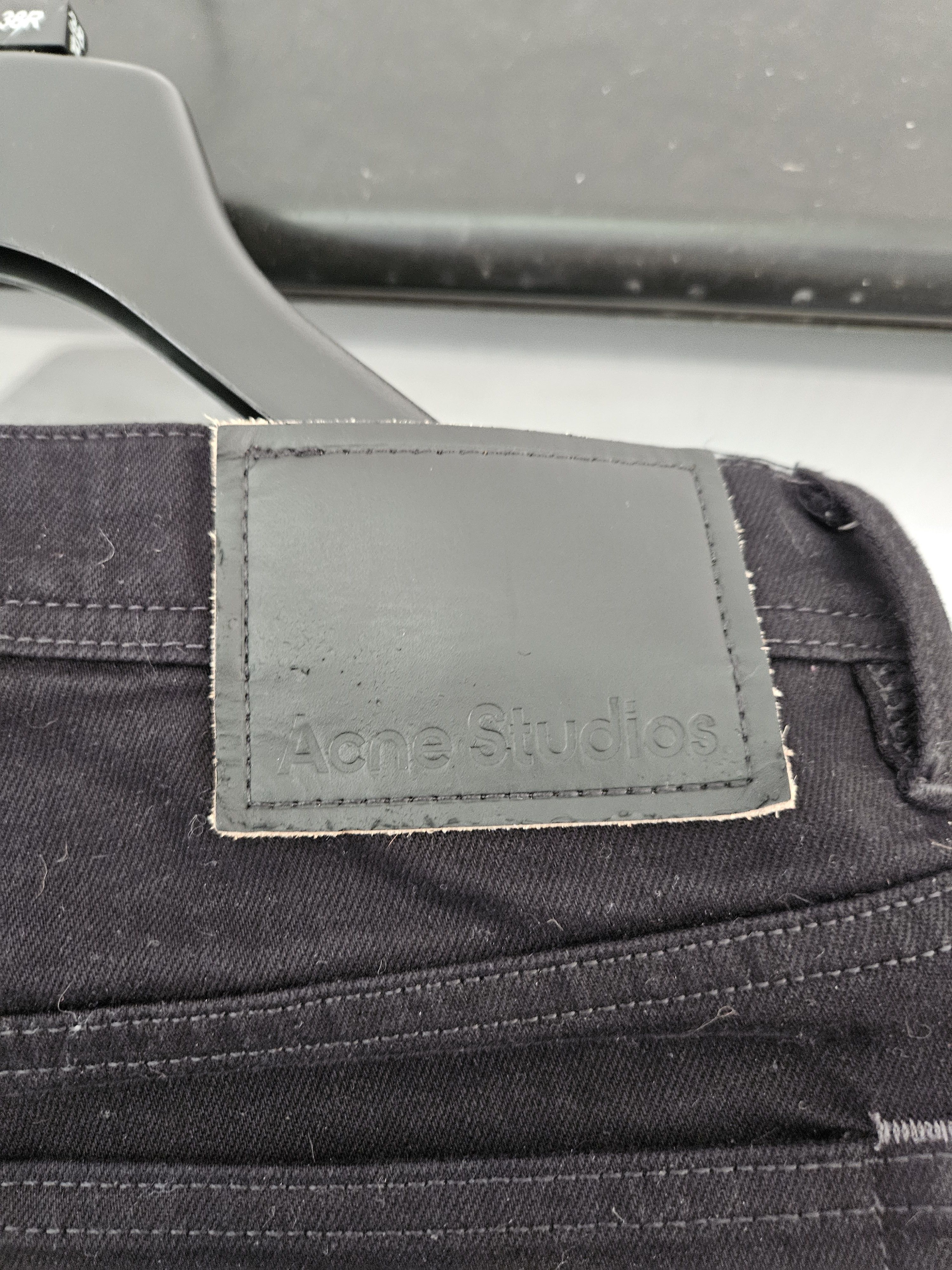 Acne Studios River Stay Black Leather Back Patch Denim Jeans Size US 31 - 3 Thumbnail
