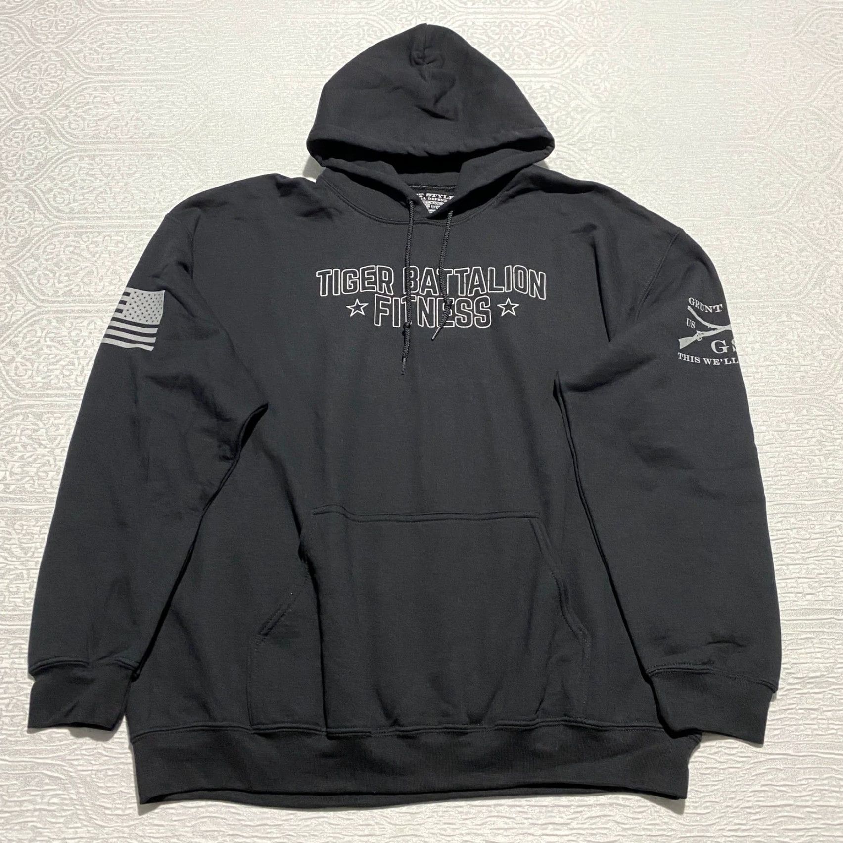 Vintage Grunt Style Hoodie Tiger Battalion Graphic Print Black DDPY Mens XL Pullover, Hooded, Pockets, Graphic, Gym & Training, Activewear, Black, XL Size US XL / EU 56 / 4 - 3 Thumbnail
