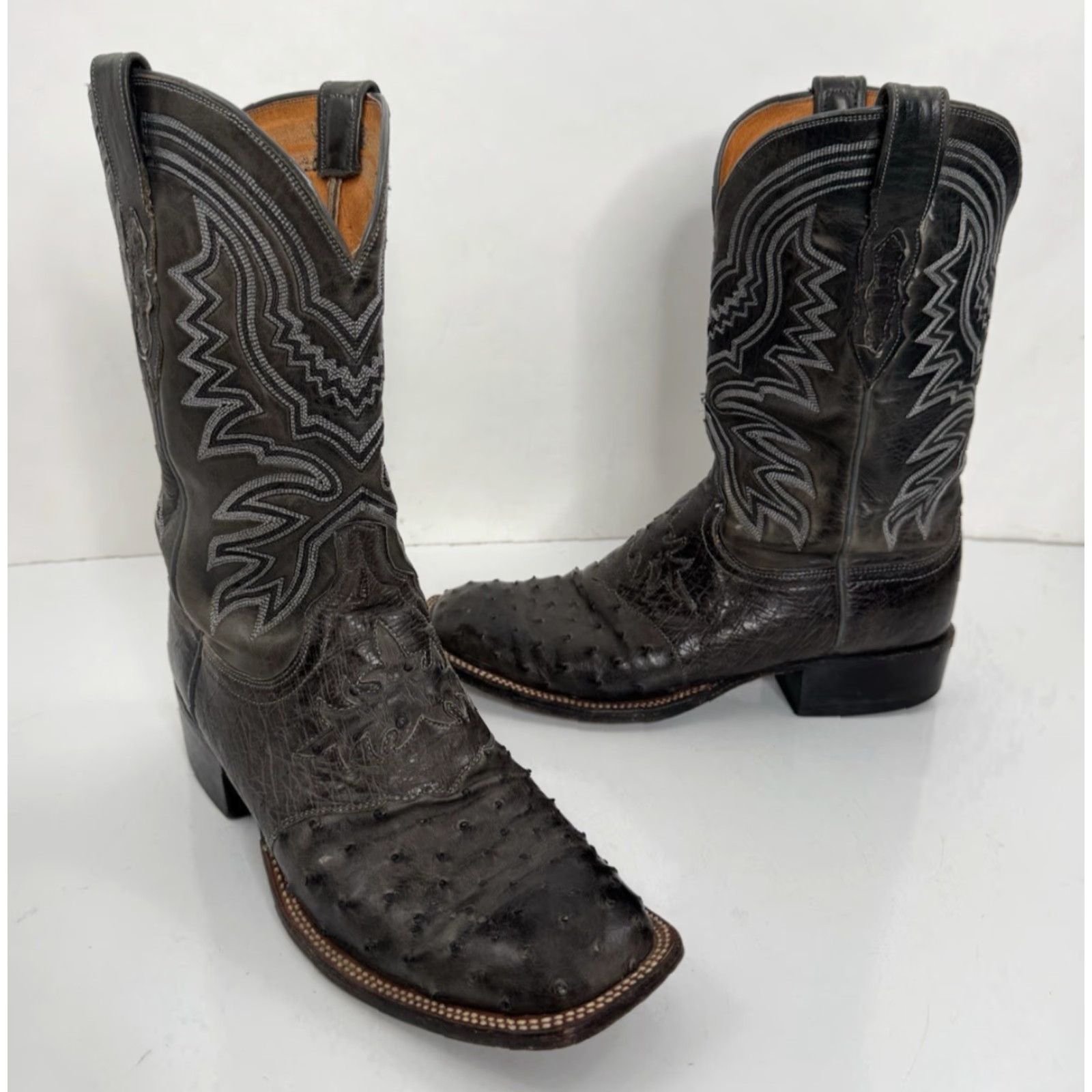 Vintage Lucchese Ostrich Boots Mens 9 Gray Cowboy Western Boot Shoes Size 10 US Shoe 10 Mens Gray Ostrich Western Boots Size US 10 / EU 43 - 2 Thumbnail