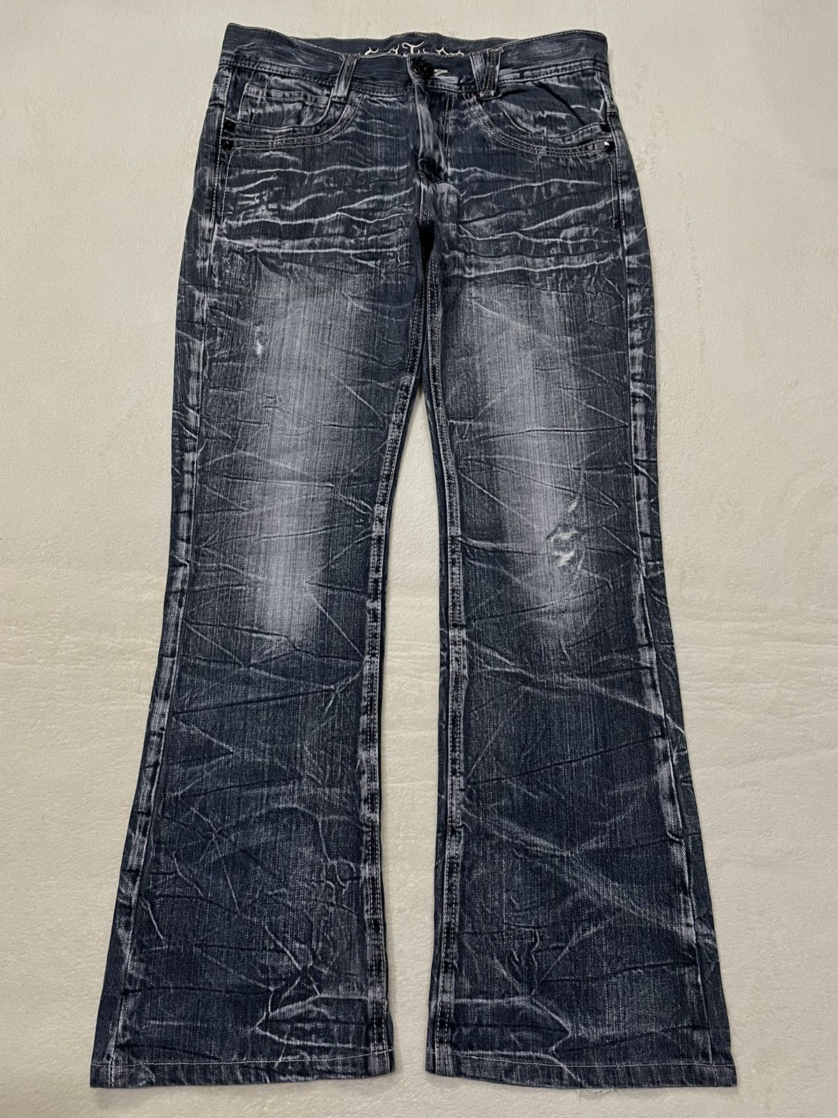 Japanese Brand Vintage Sally Dog Boot Cut Distress Mudwash Denim Jeans Size US 33 - 2 Thumbnail