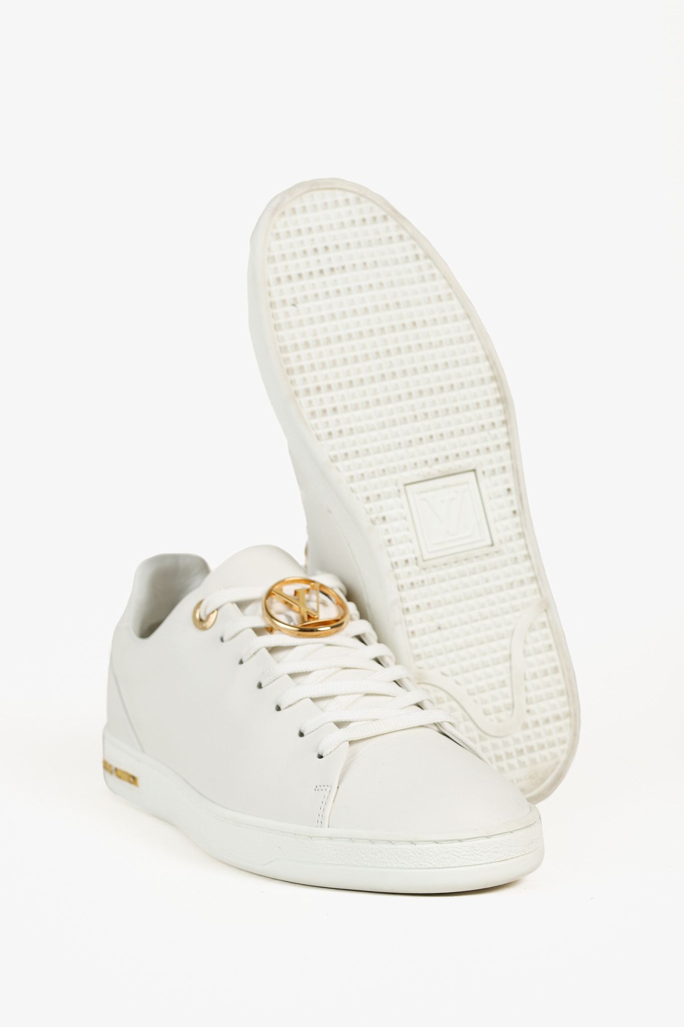 Louis Vuitton Louis Vuitton Front Row Golden Logo White Leather Sneakers Size US 7 / IT 37 - 4 Thumbnail