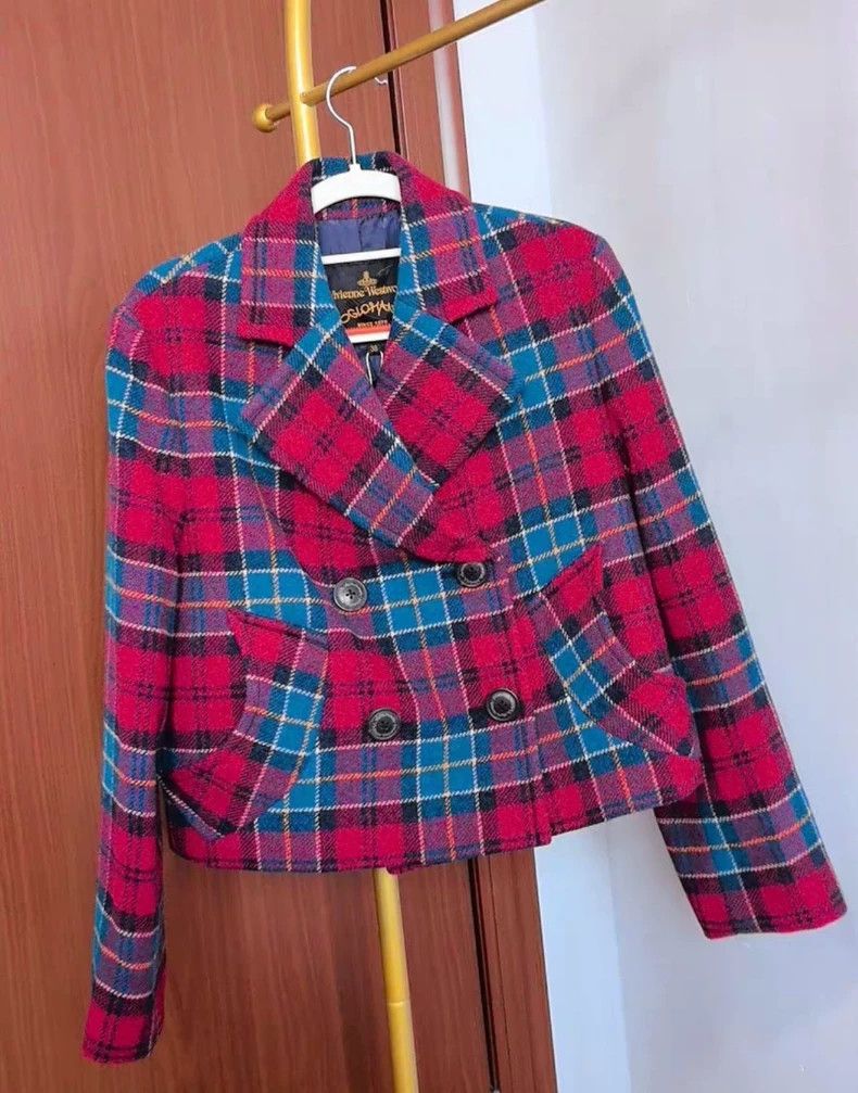 Vivienne Westwood VW Red Blue Plaid Wool Blazer - dmc Size US M / EU 48-50 / 2 - 1 Thumbnail