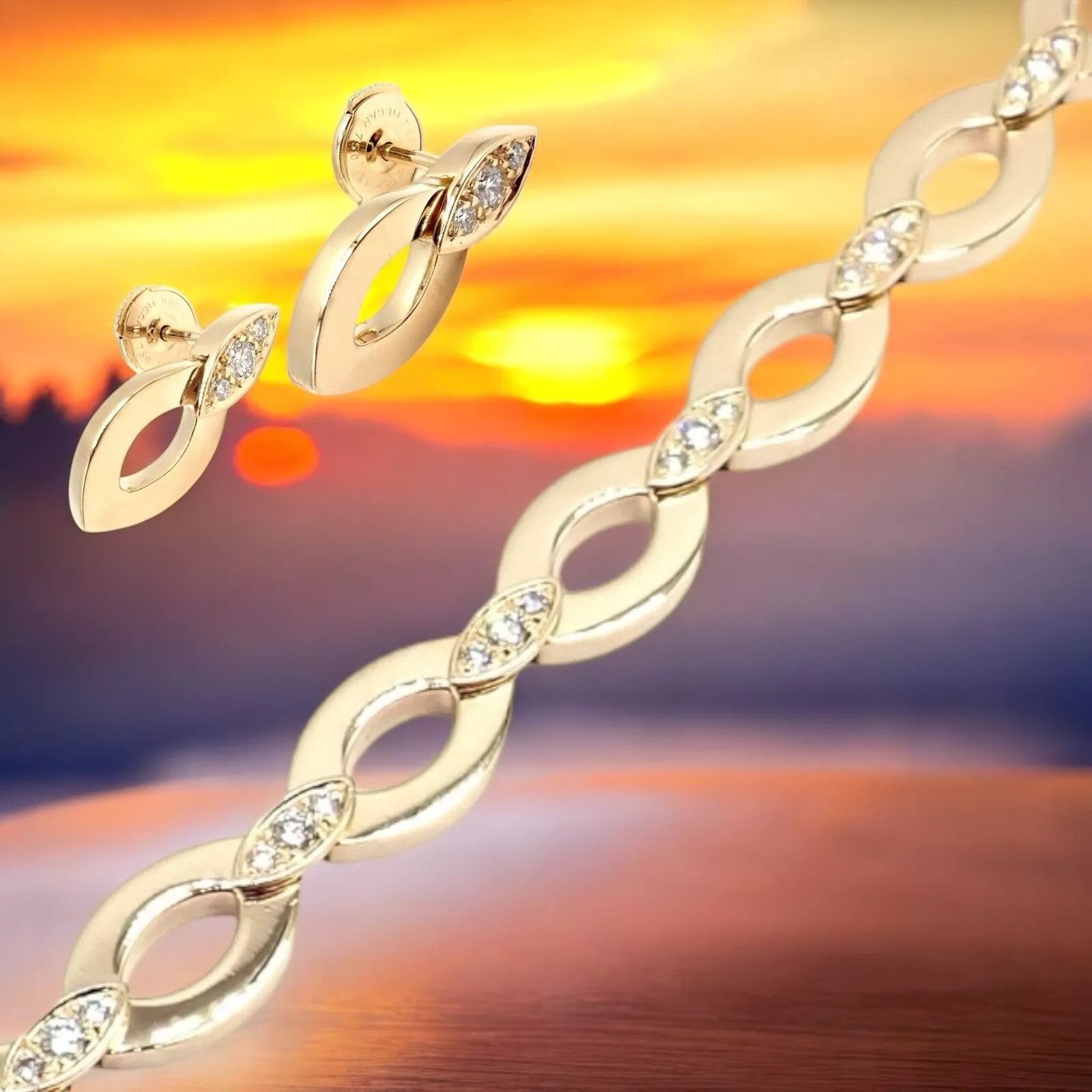 Cartier Cartier 18K Yellow Gold Diamond Link Bracelet Earrings Set Size ONE SIZE - 2 Thumbnail