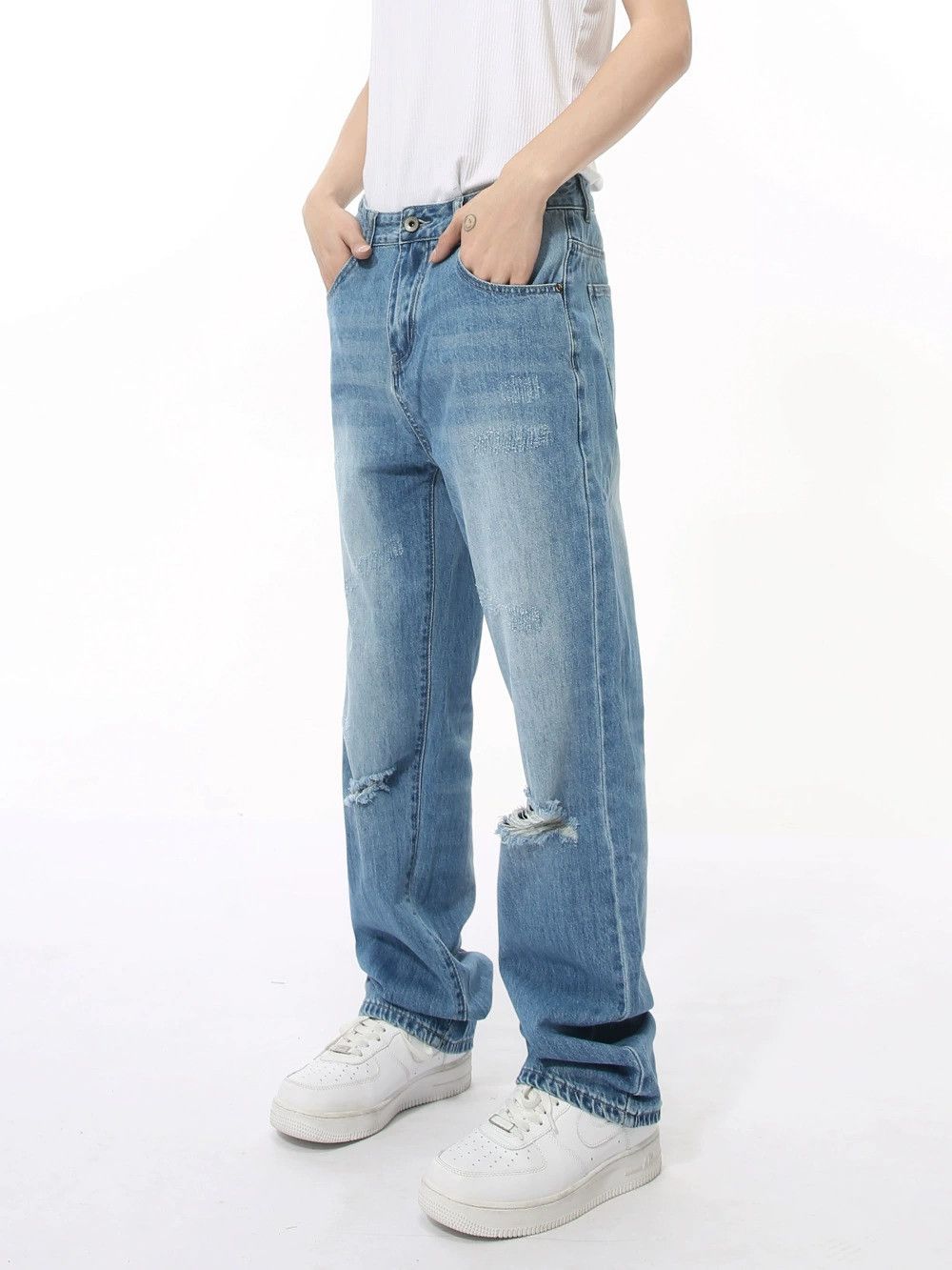 Jean Japanese retro simple ripped straight jeans Size US 32 / EU 48 - 2 Thumbnail