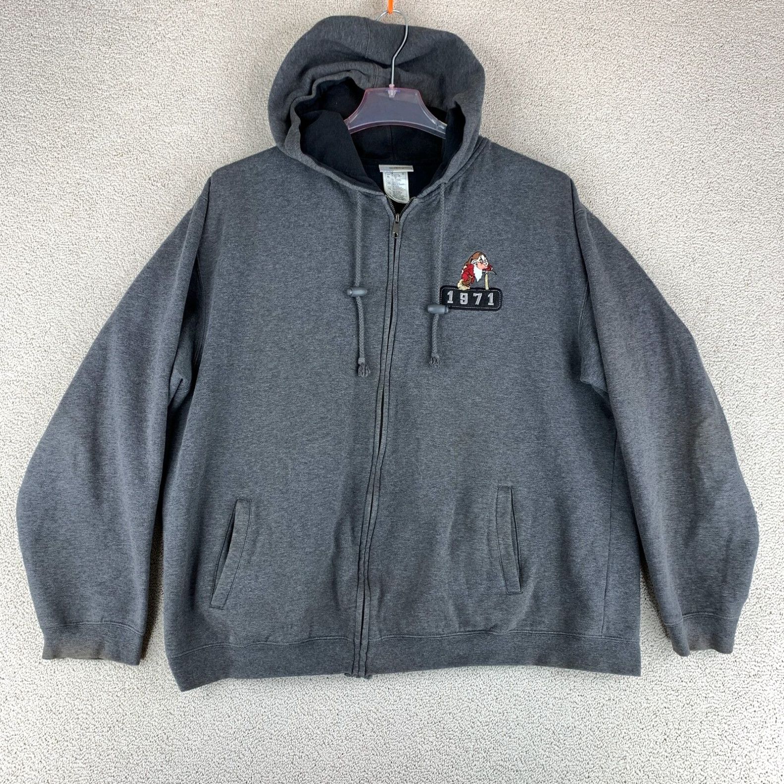 Disney Walt Disney World Grumpy Zip Up Drawstring Hooded Jacket Men s XL Gray Pockets Grailed