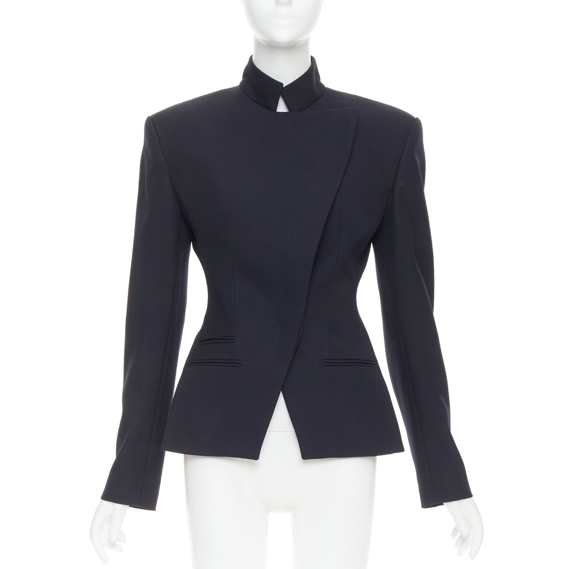 Alexandre Vauthier ALEXANDRE VAUTHIER COUTURE SS2025 Runway navy stand collar Power officer blazer Size S / US 4 / IT 40 - 1 Thumbnail