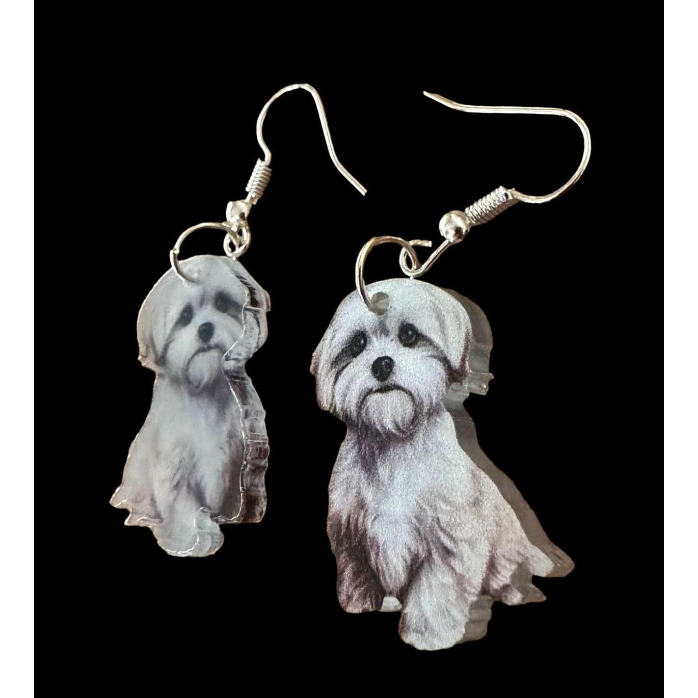 Handmade Bichon Frise Earrings New Dangle Hooks Double Sided Fluffy W Size ONE SIZE - 5 Thumbnail