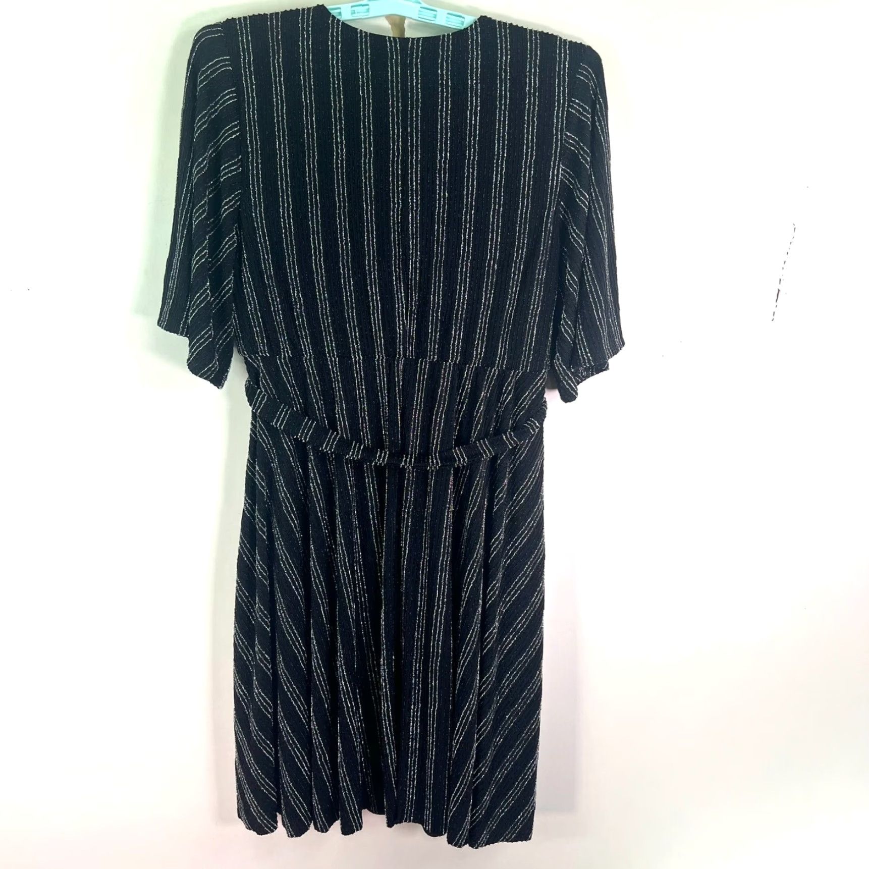 Torrid Torrid Metallic Striped Belted A-Line Dress Plus Size 2 Black Midi V-Neck Flutter Sleeve NWT Size XS / US 0-2 / IT 36-38 - 7 Thumbnail