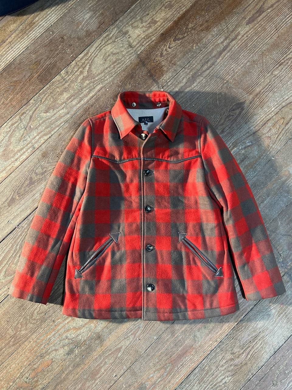 A.P.C. A.P.C. Buffalo Check Bomber Jacket Red/Brown Wool Vintage Size S / US 4 / IT 40 - 2 Thumbnail