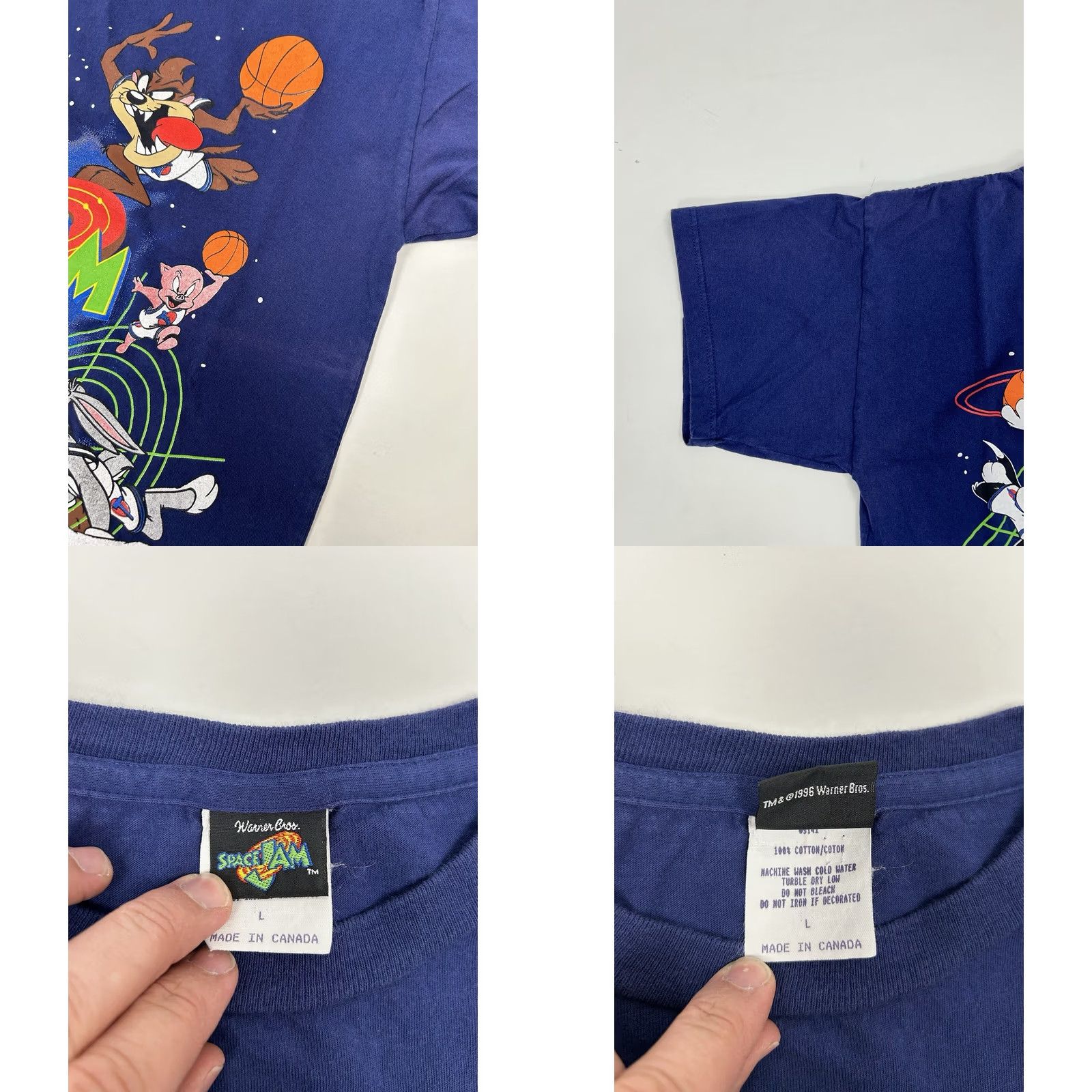 Vintage VINTAGE Space Jam Movie Promo Looney Tunes Warner Bros 1996 Tee Large Blue Cartoon 90s Basketball Unisex Adults Size US L / EU 52-54 / 3 - 9 Thumbnail