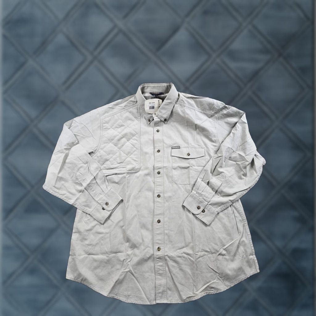 Vintage VINTAGE Woolrich Shirt XL Mens Beige Long Sleeve Button-Up Twill NWT Size US XL / EU 56 / 4 - 1 Thumbnail