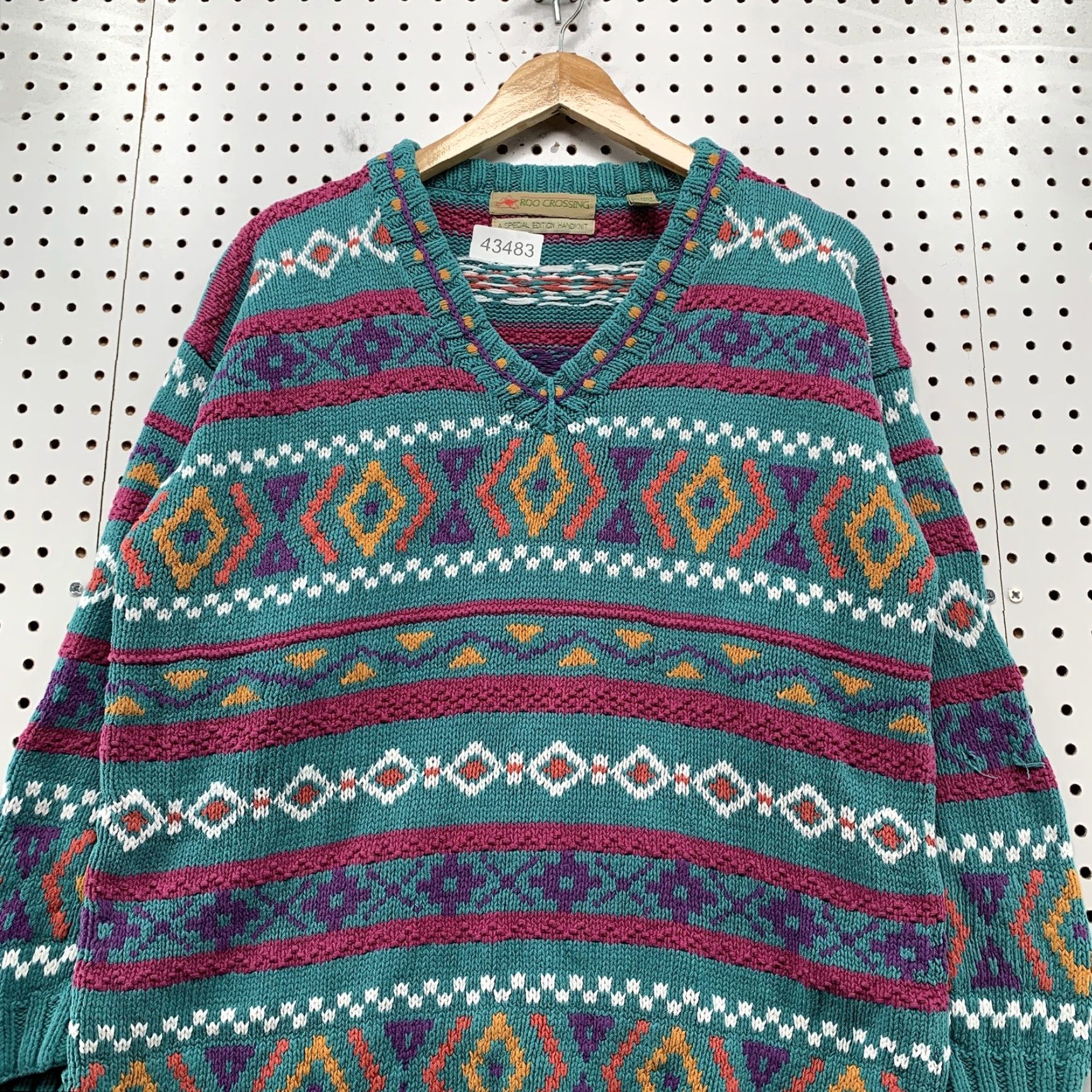 Vintage VINTAGE Roo Special Edition Handknit Sweater Women Large V Neck Chunky-Knit Green Cotton Ramie Winter Pullover Size L / US 10 / IT 46 - 2 Thumbnail