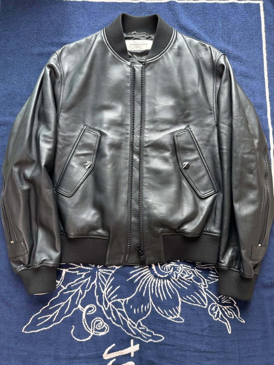 Dries Van Noten Lanvers Back zipped Leather Bomber Jacket MA-1 