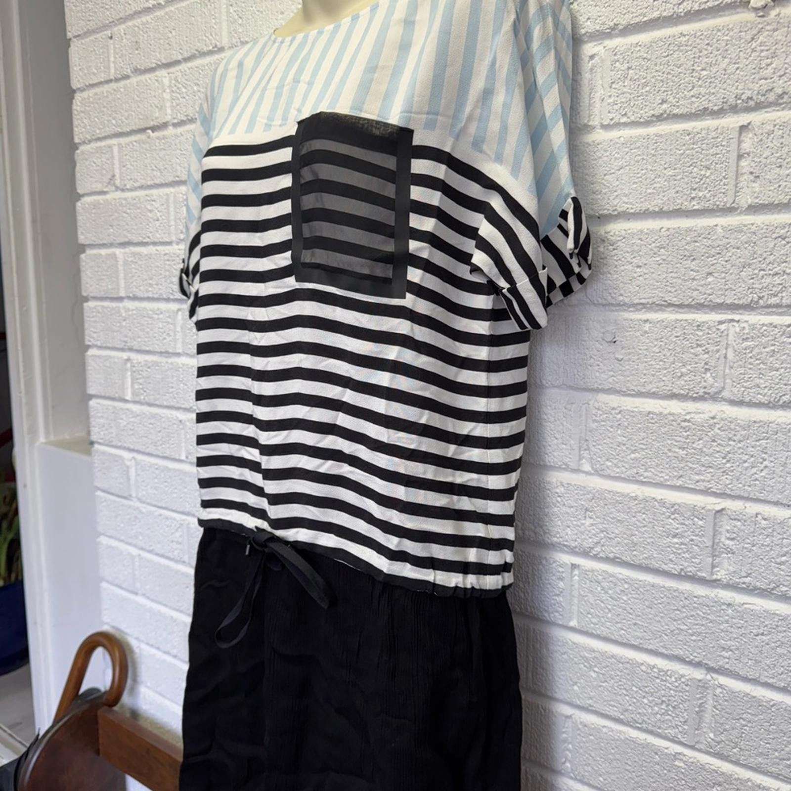 Designer Cop.Copine Striped Top - Black, White, Light Blue Size M / US 6-8 / IT 42-44 - 4 Thumbnail