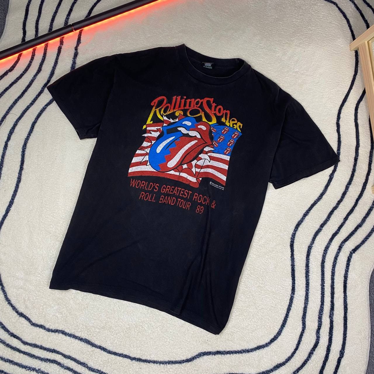 Band Tees × The Rolling Stones × Vintage 💥VINTAGE💥 The Rolling Stones 1989 american flag Tour Merch Size US XL / EU 56 / 4 - 1 Thumbnail