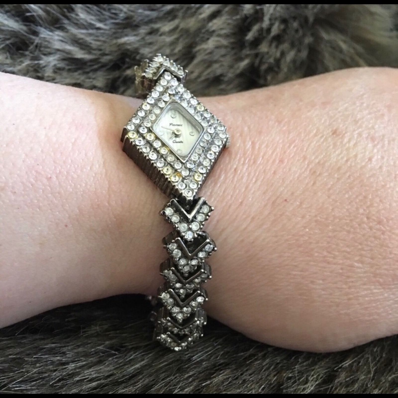 Vintage 80s Parmex rhinestone chevron link watch