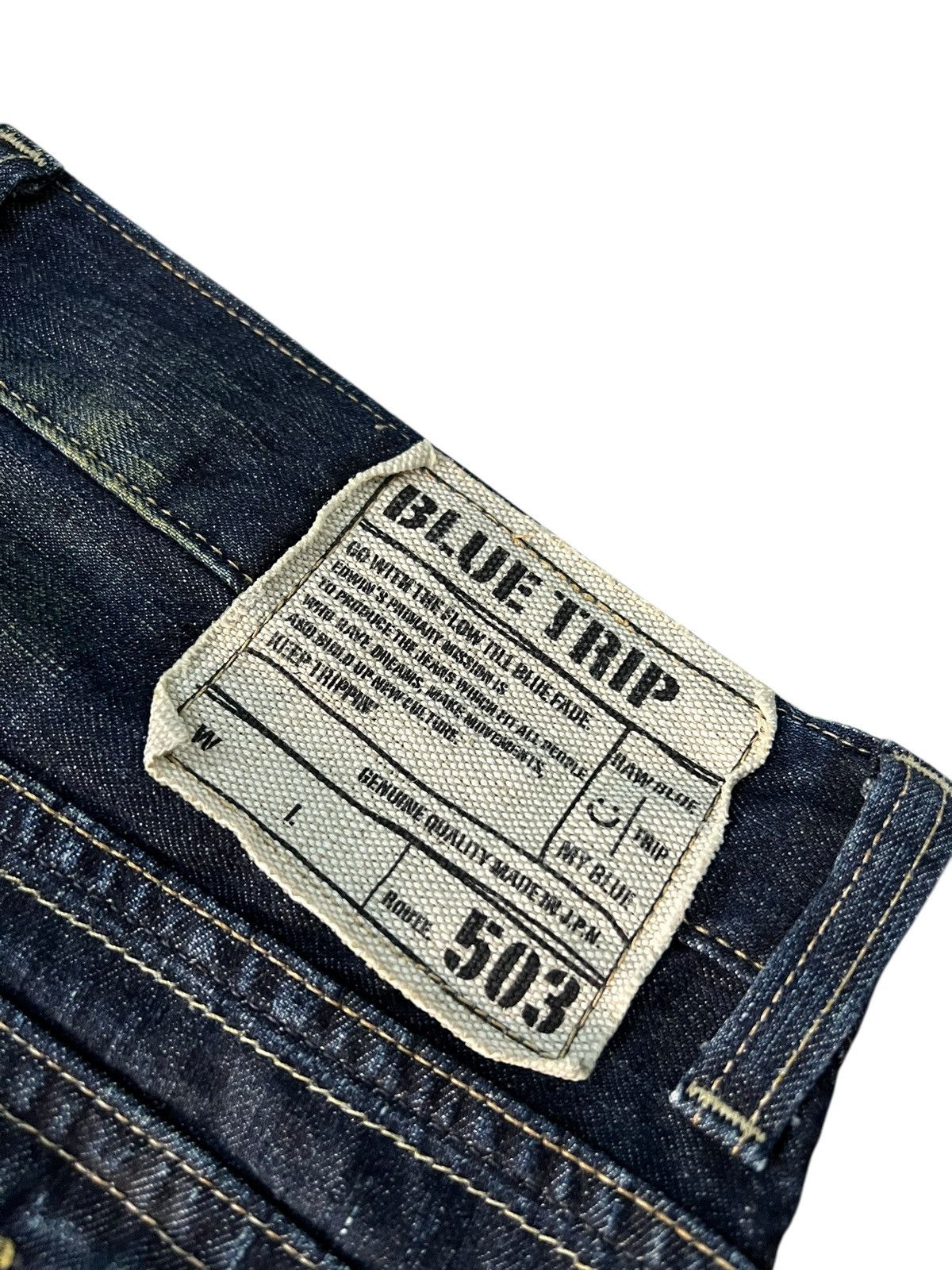Edwin Vintage Edwin 503 Blue Trip Flare Distress Jean Japan Size US 33 - 17 Thumbnail