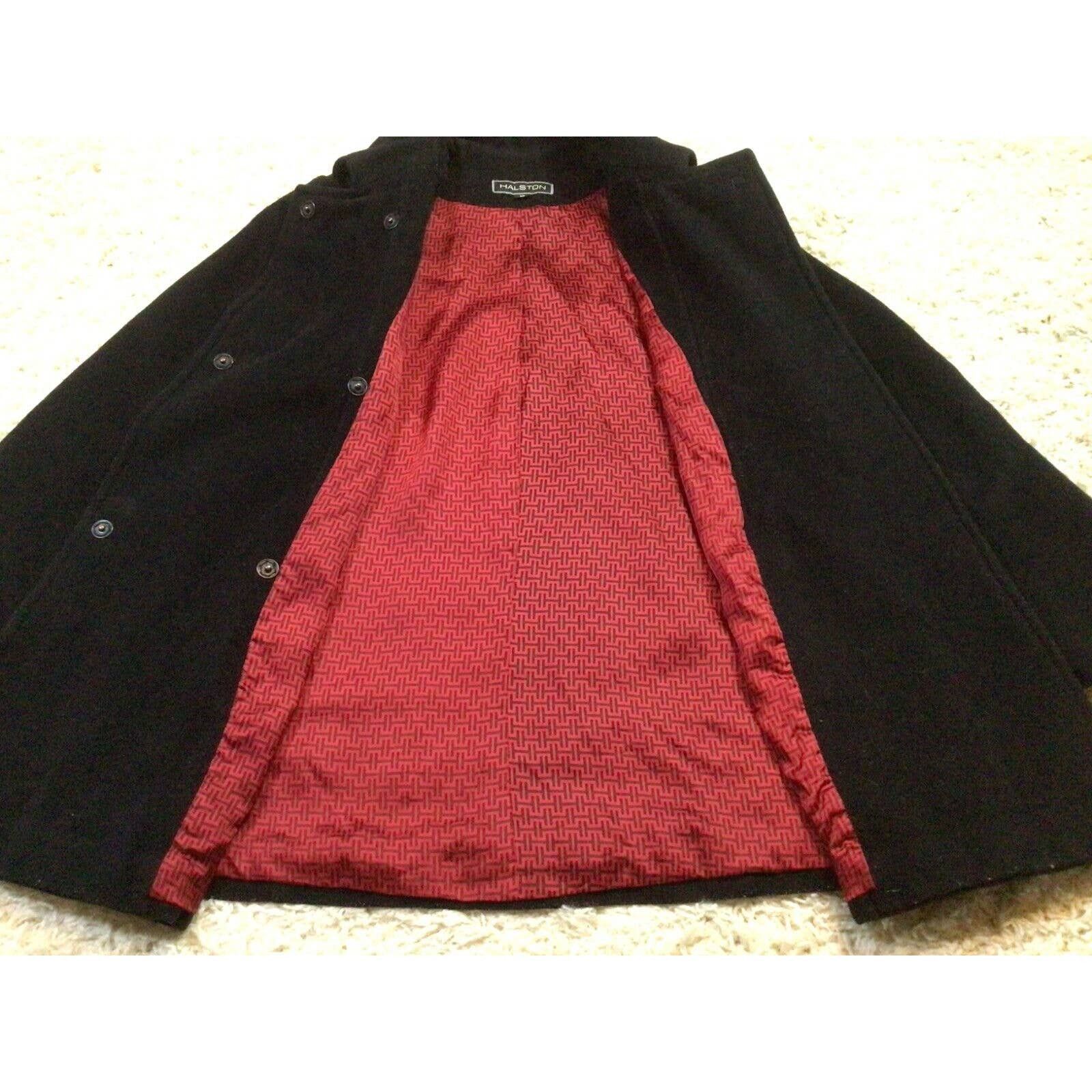 Vtg Halston Black Jacket Coat Wool Cashmere 12 Red Liner