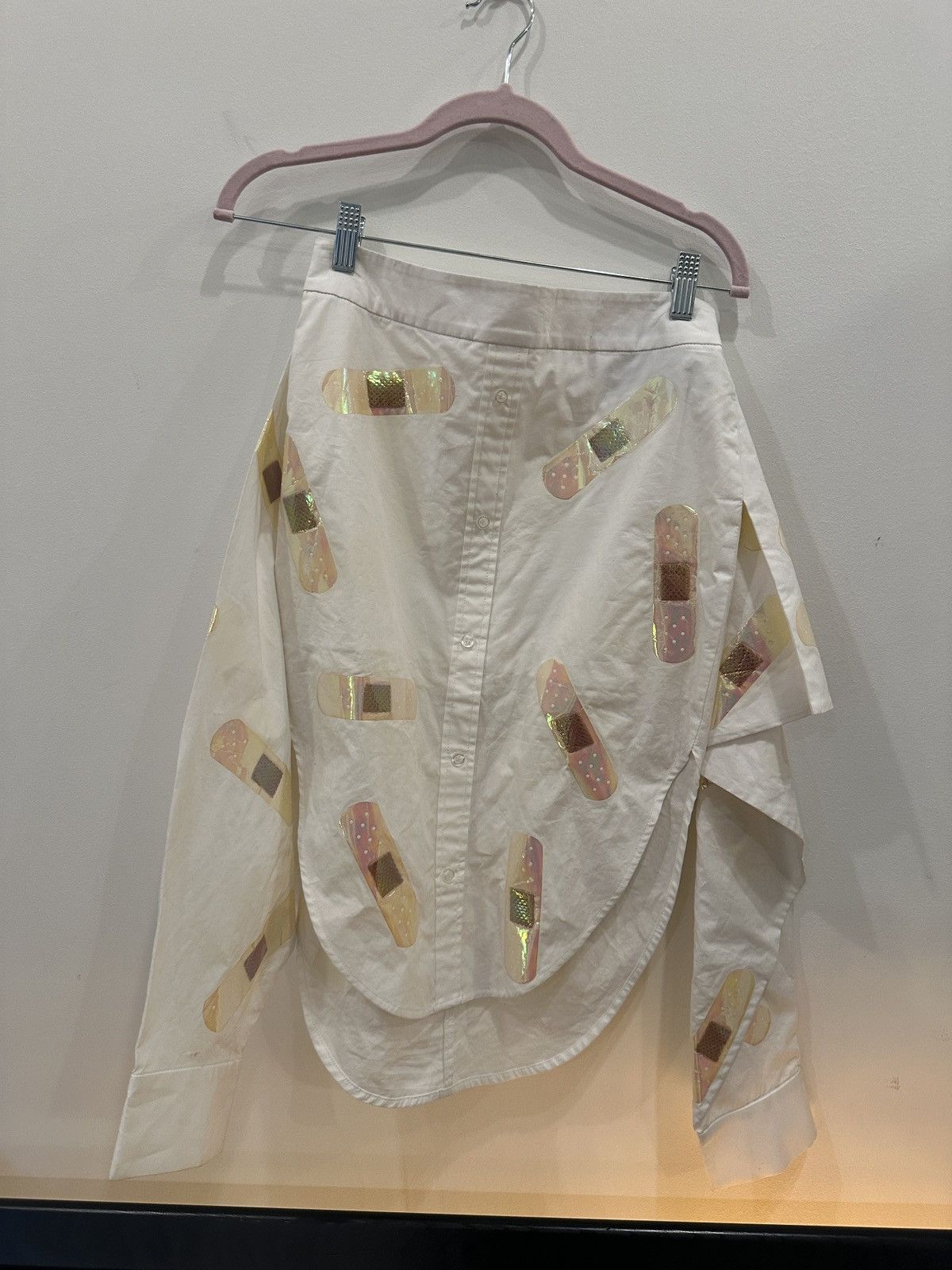 image of Kye Bandage “Dress Shirt” Skirt Size L/27” in White, Women's