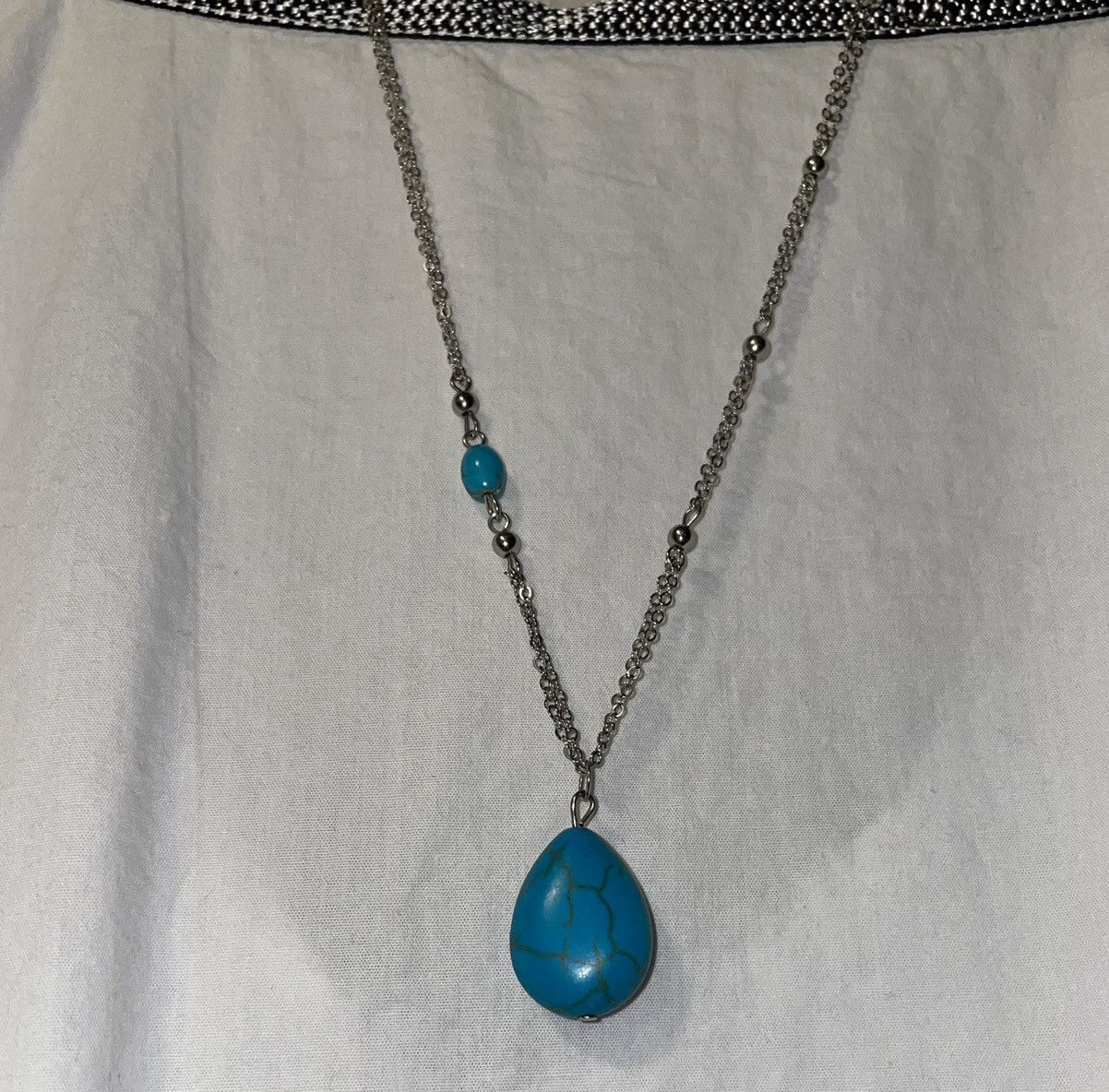 Other Silver Double Chain & Turquoise Bead Necklace by Malta Size ONE SIZE - 5 Thumbnail