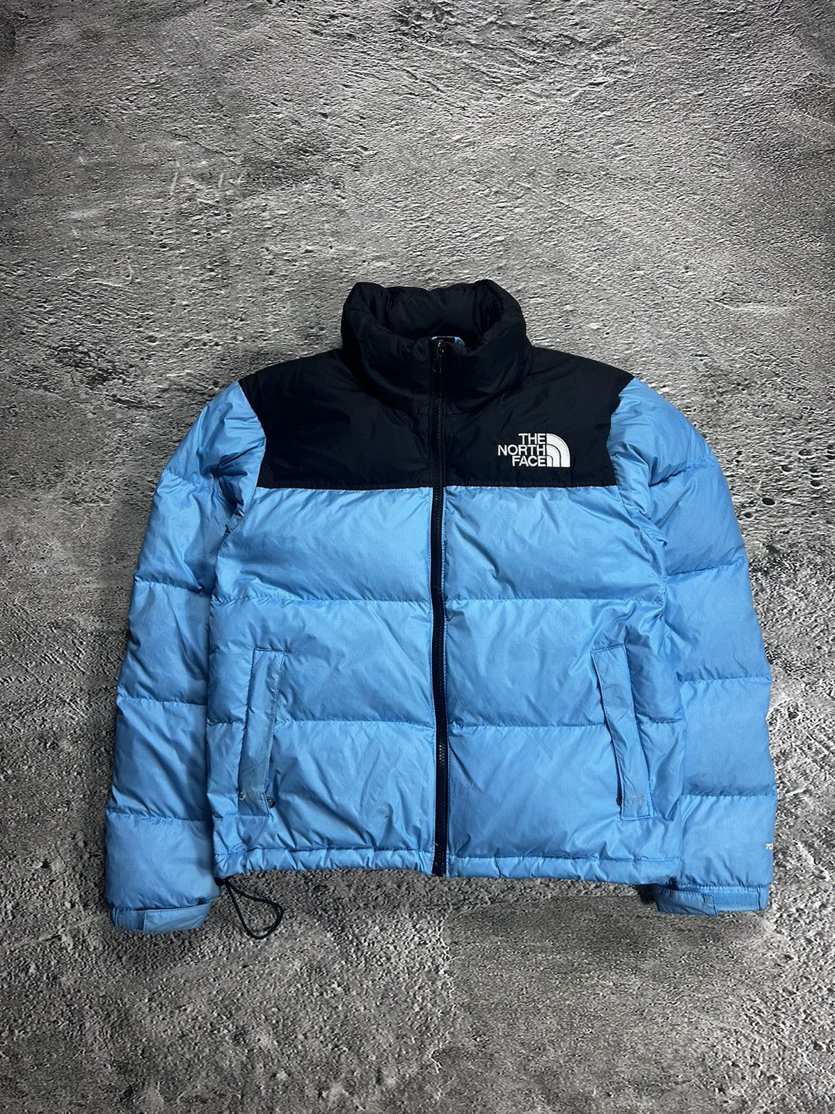 The North Face nuptse 700 baby blue black down puffer jacket