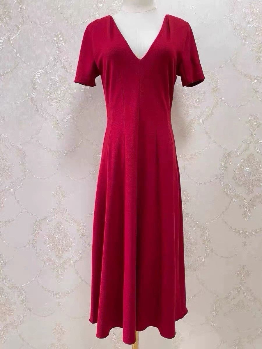 Gucci Gucci Red Wool V-Neck Dress Size M / US 6-8 / IT 42-44 - 1 Thumbnail