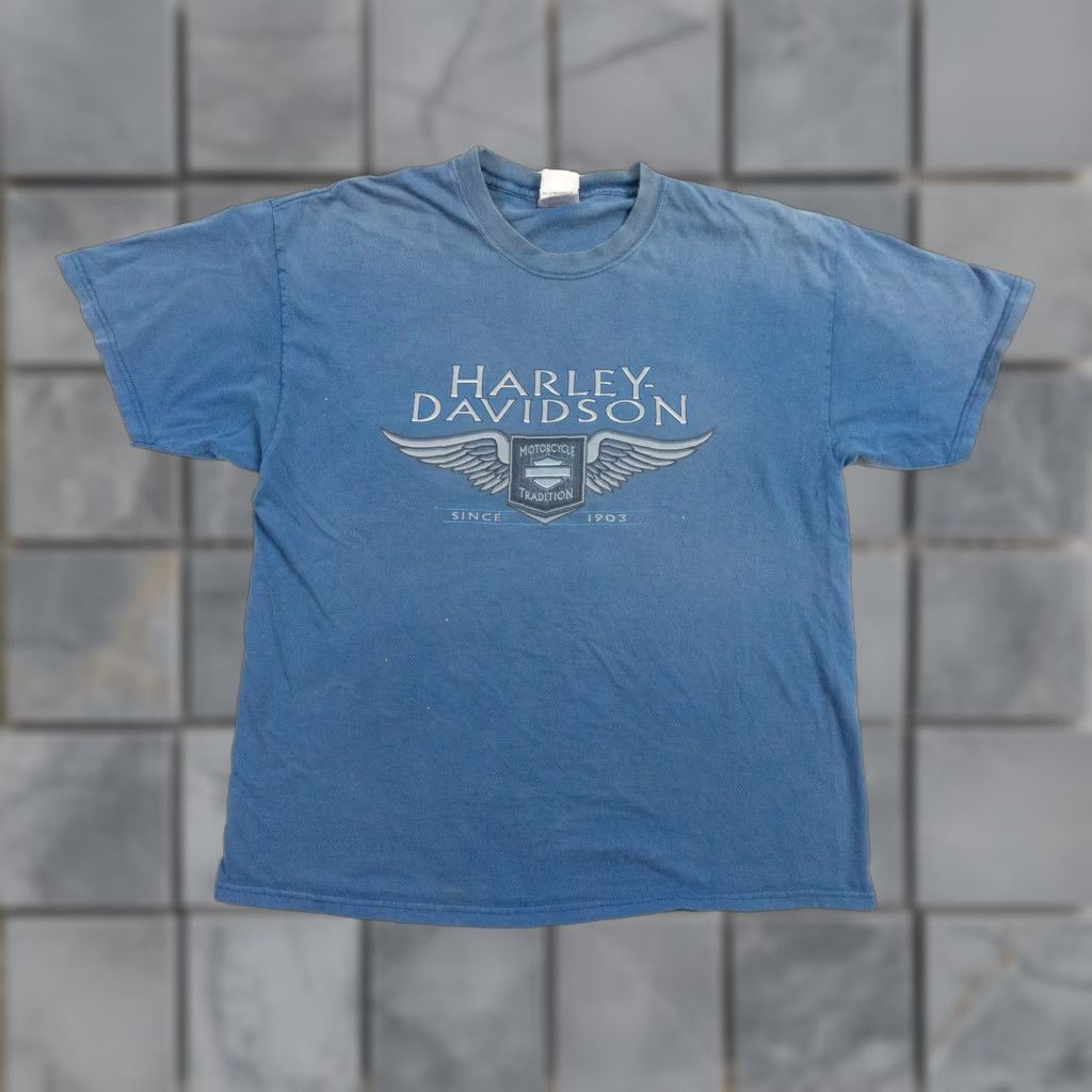 Harley Davidson VINTAGE Harley-Davidson Motorcycle Graphic Shirt Men XL Blue Short Sleeve Tee Size US XL / EU 56 / 4 - 1 Thumbnail