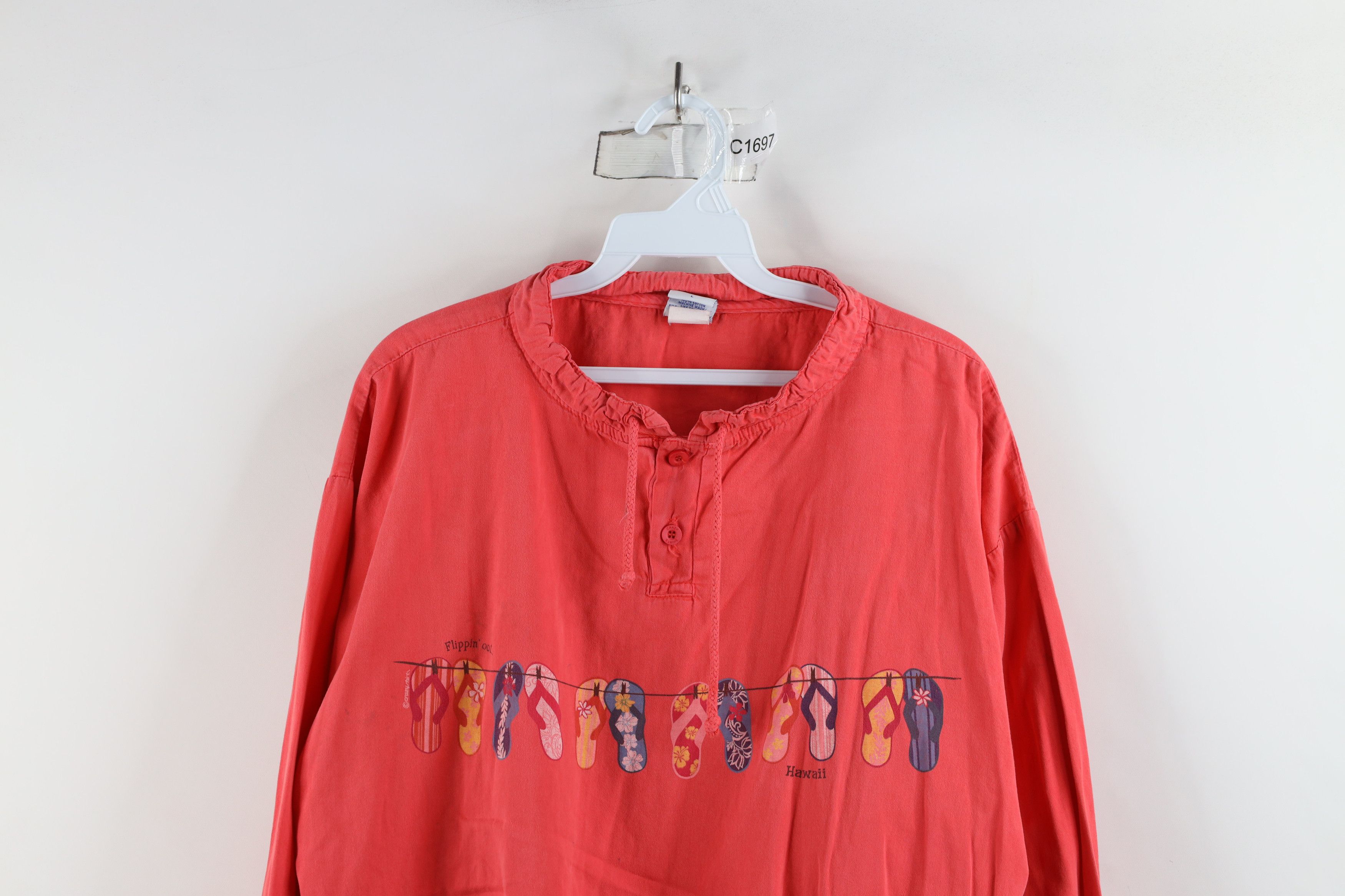 Vintage Vintage 90s Streetwear Flip Flop Pullover Henley Jacket Pink Size L / US 10 / IT 46 - 2 Thumbnail