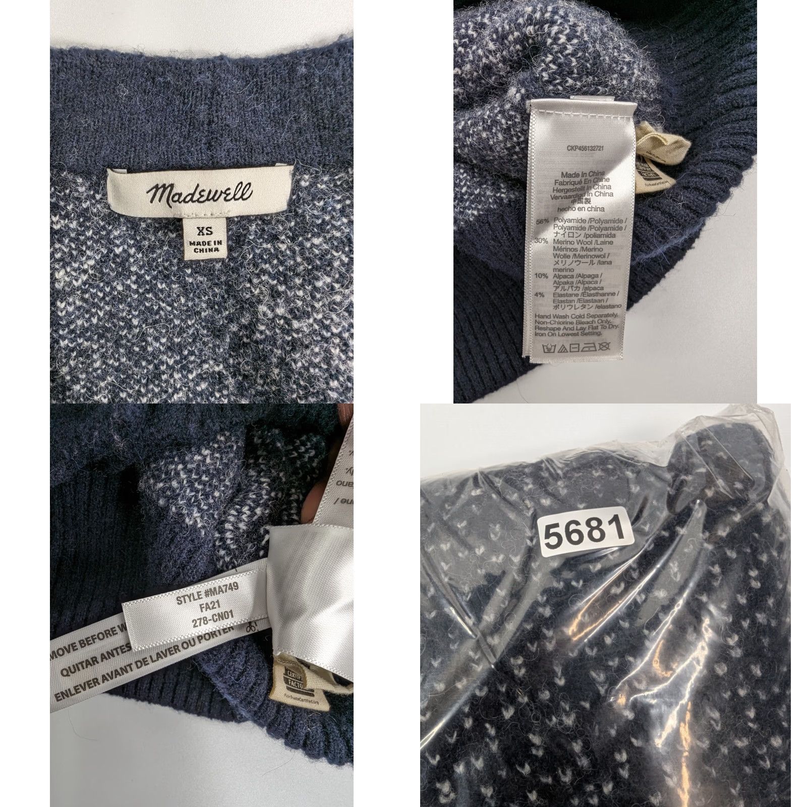 Madewell Madewell Cardigan Women XS Blue Heavyweight Oversized Pockets V-Neck Knit Sweater MPN MA749 Size XS / US 0-2 / IT 36-38 - 8 Thumbnail