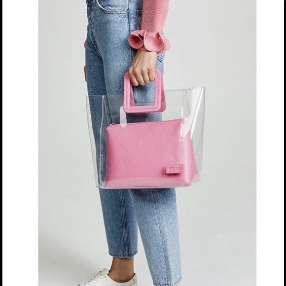 Staud Staud Shirley Transparent Handbag Tote Leather Clear Pink Size ONE SIZE - 8 Thumbnail
