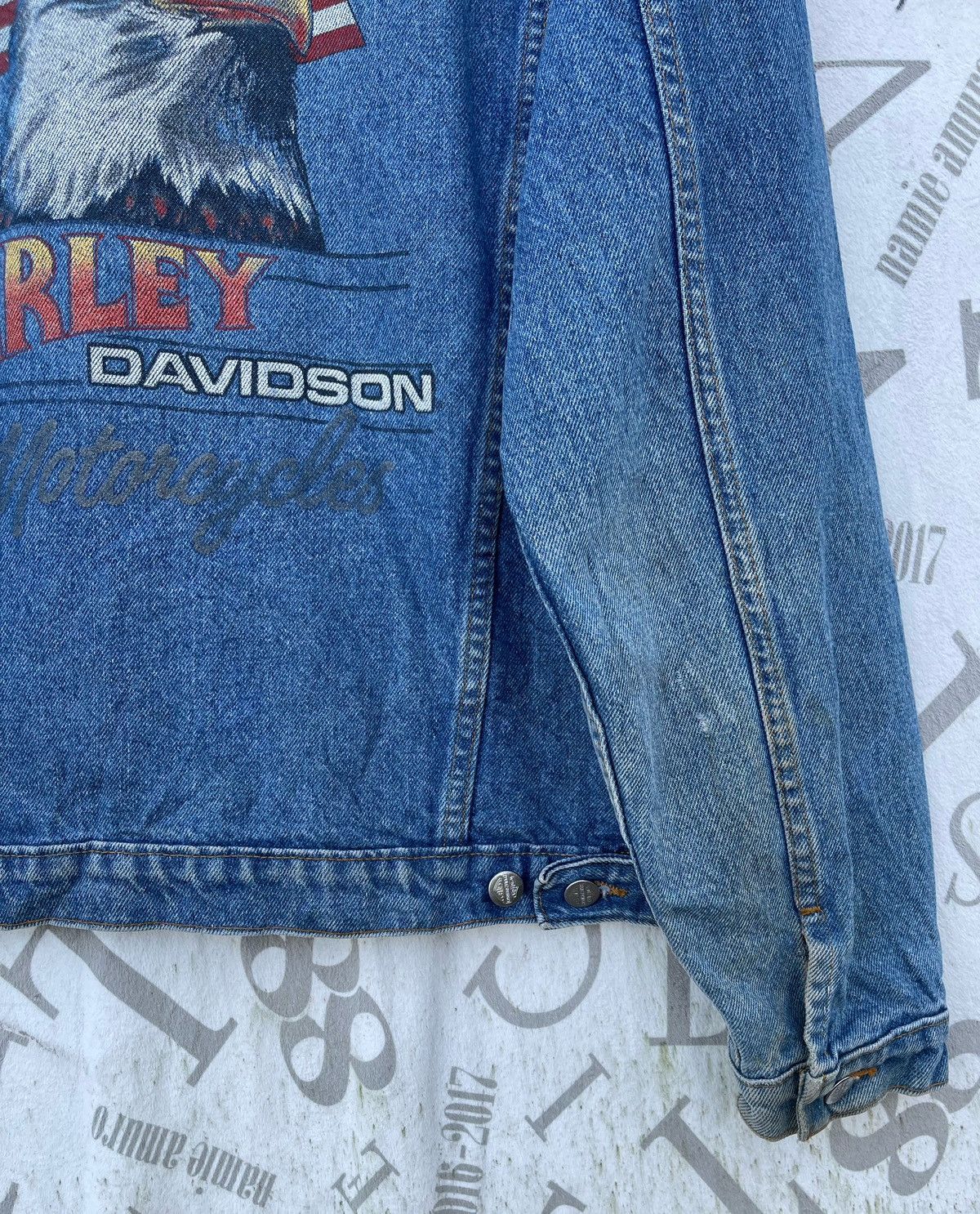Harley Davidson 🔥Vintage 90's Harley Davidson USA Logo Denim Trucker Jacket Size US L / EU 52-54 / 3 - 14 Thumbnail