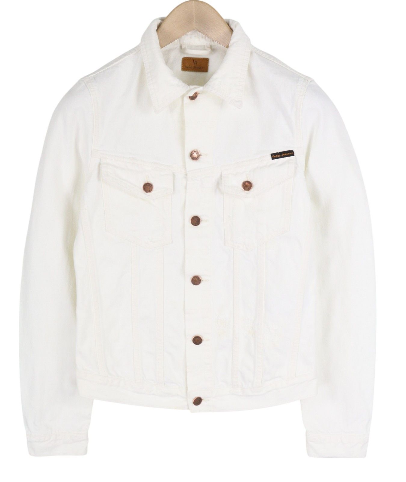 Nudie Jeans BILLY XS Pitch White Worn Denim Polo Neck Jacket 83689 Size US XS / EU 42 / 0 - 1 Thumbnail