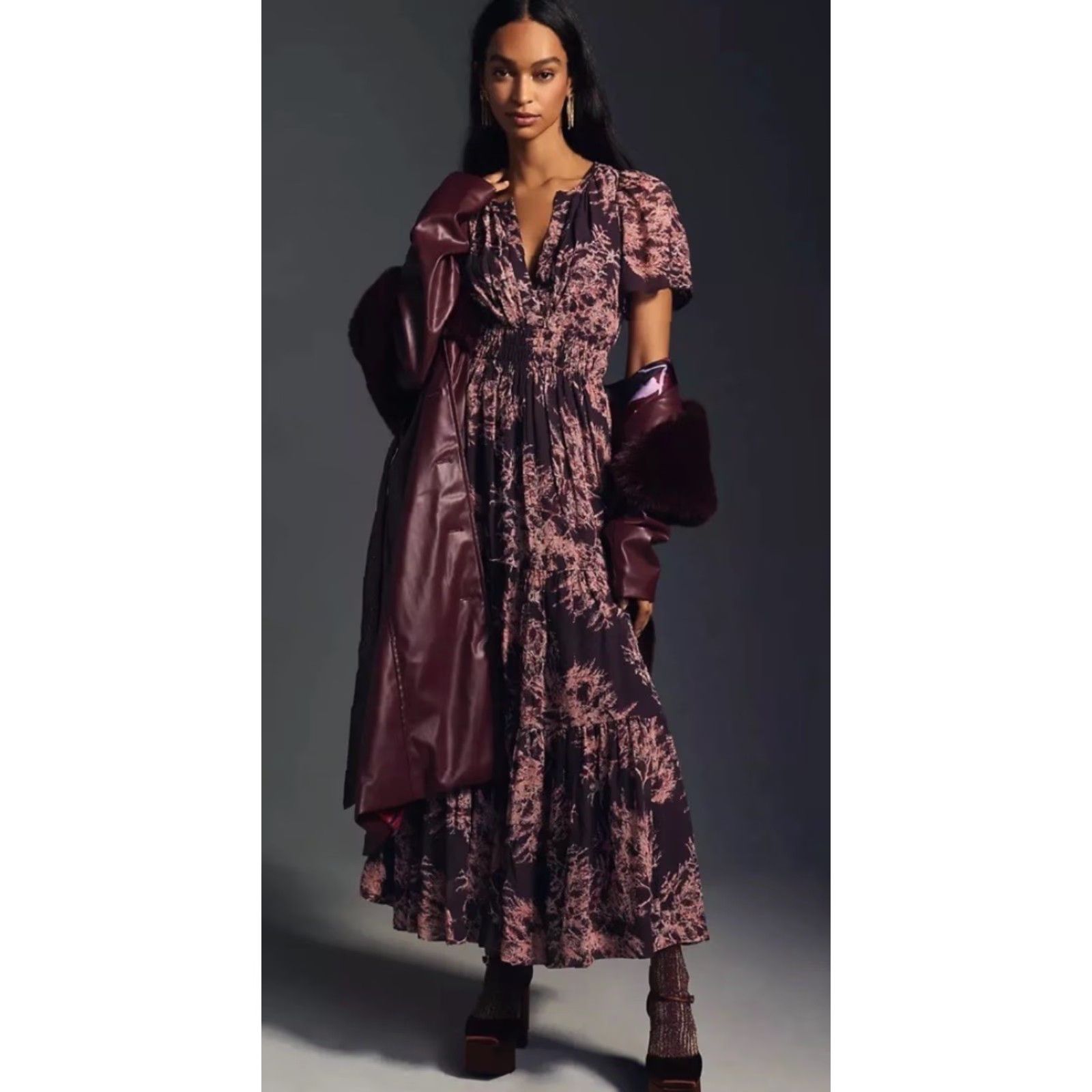 chinese dress ladies Safiya Jacquard Chiffon Long Sleeve Maxi Dress (Archive Sale)