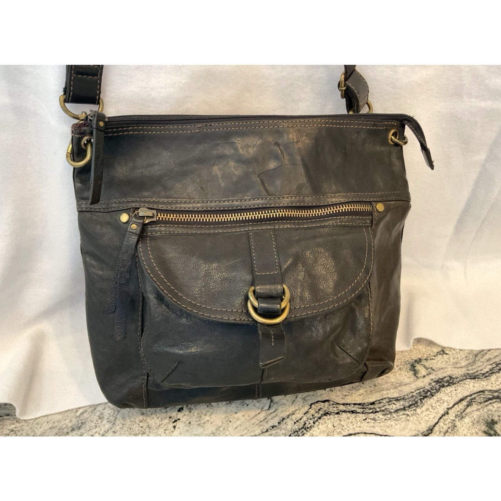 VINTAGE Fossil Black Leather Crossbody Purse Shoulder Bag Y2K Womens